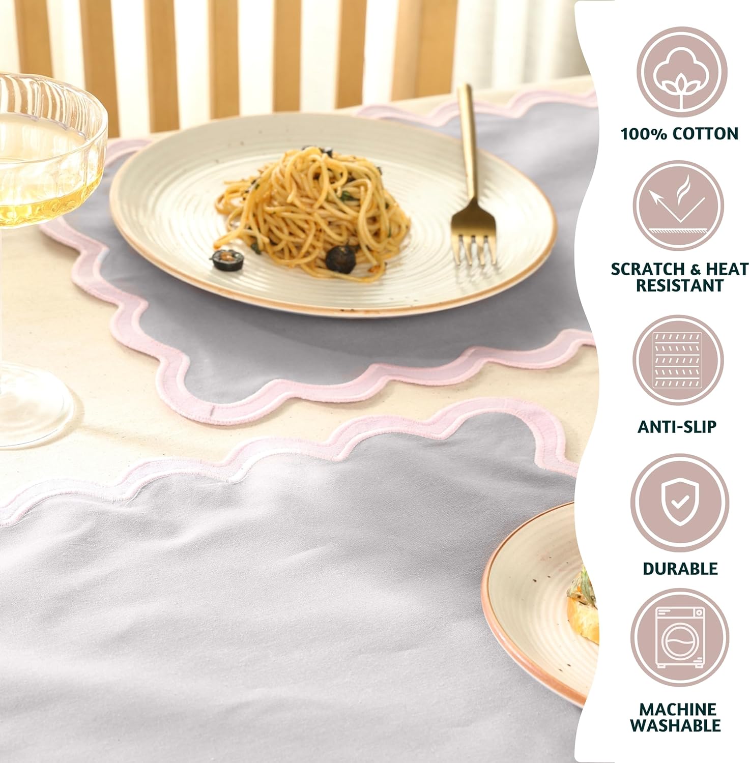 Folkulture 13" X 19" Set of 4 Placemat Scallop Cotton - Lilac Mist