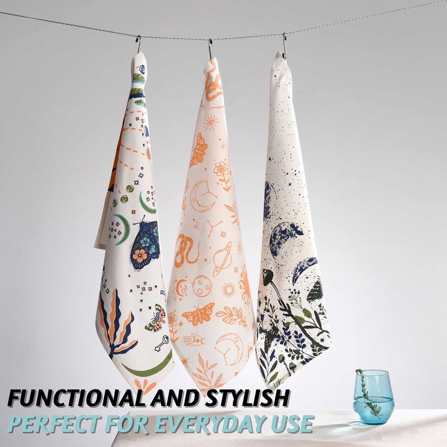 Folkulture Set of 3 - Kitchen Towel 100% Cotton Luna Rosa