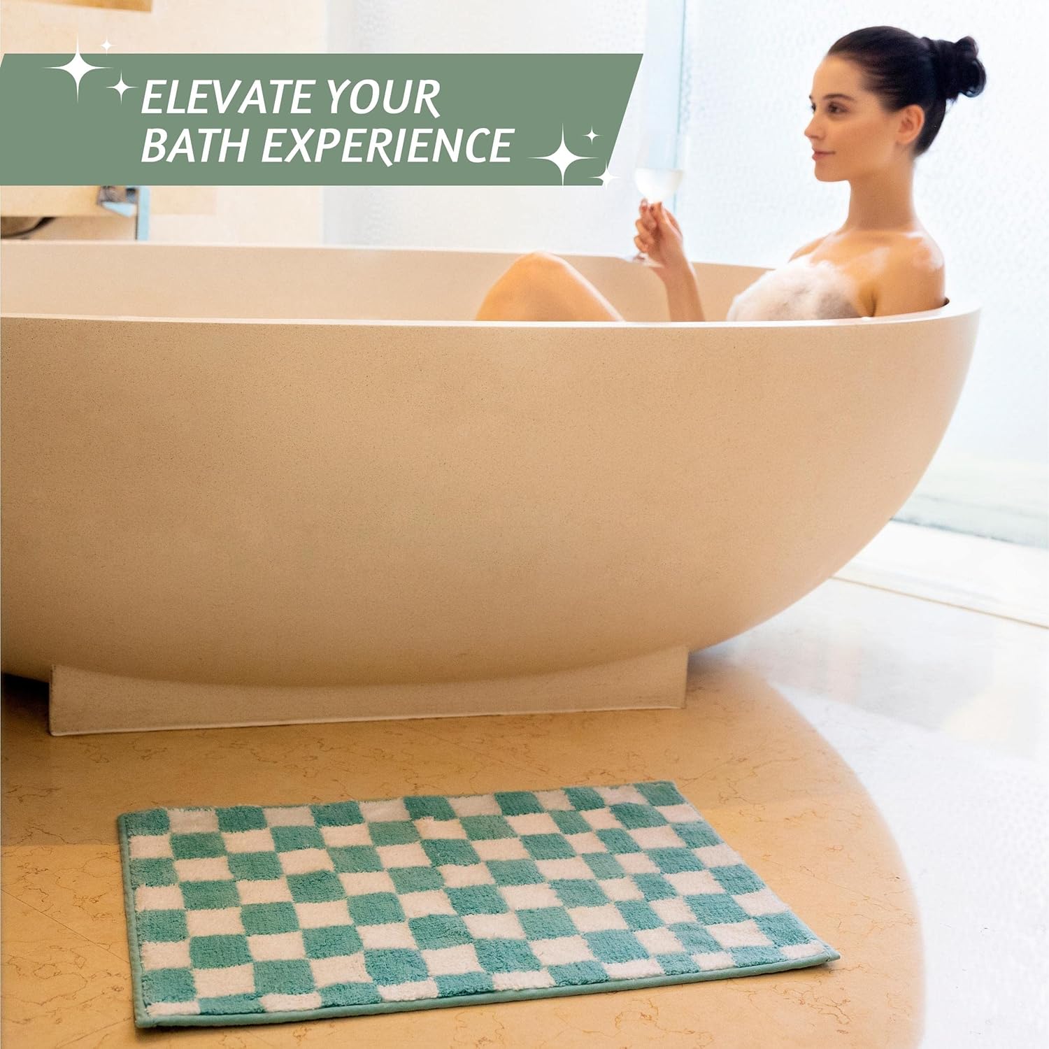 Folkulture 17 X 24" Bathrugs 100% Cotton Checker Board - Aqua