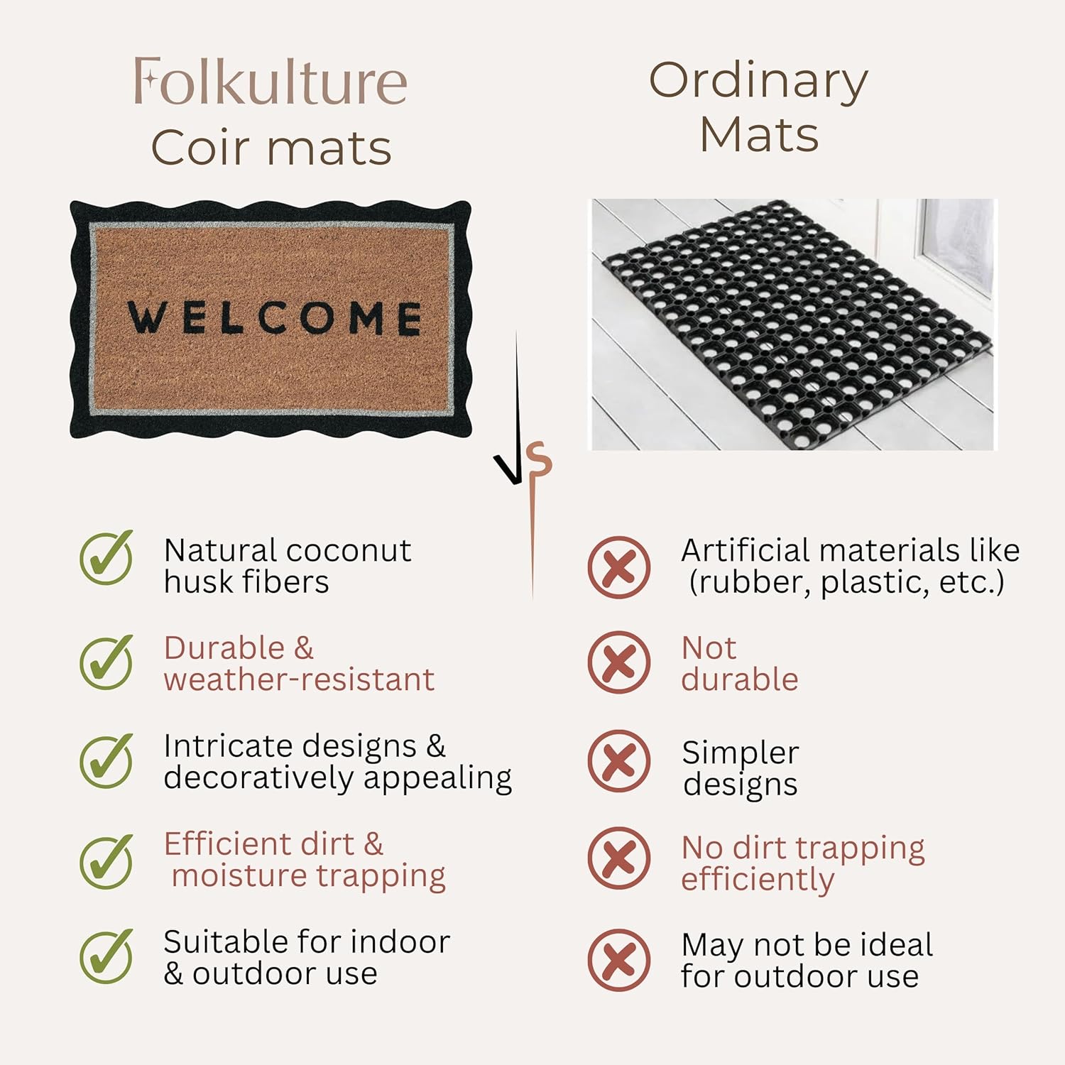 Folkulture - Coir Mats Scallop - Welcome - 16 x 28