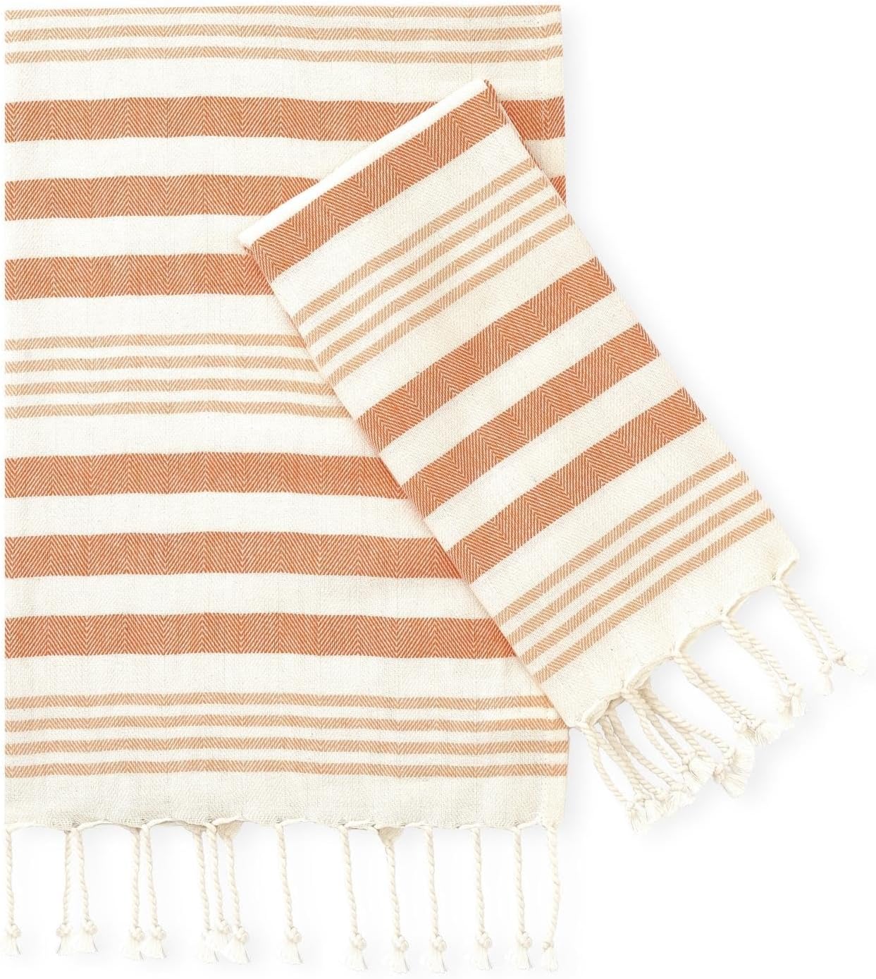 Folkulture Hand Towels Set of 2 (16 x 30) Orange Boho Decorative Hand Towel for Home Decor with Hanging Loop | 100% Cotton Turkish Hand Towels Set