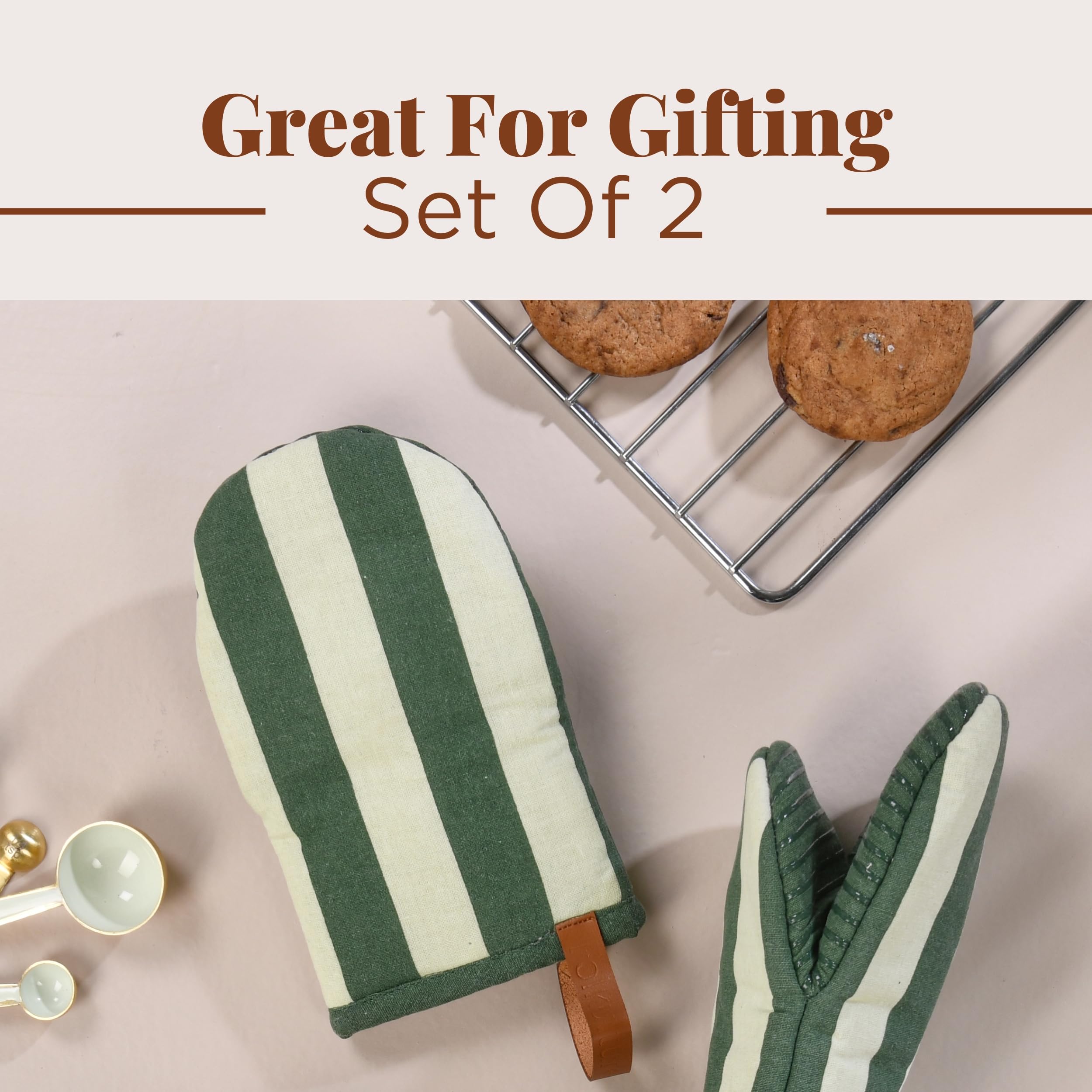 Folkulture Singles Matcha Mini Mitt & Potholder | 100% Cotton with Non-Slip Silicone Grip | Heat Resistant Oven Mitt Set | Durable & Washable - Matcha