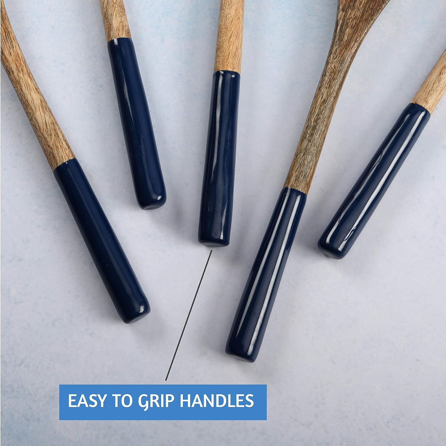 Folkulture Set of 5 Wooden Cooking Utensils - Blue