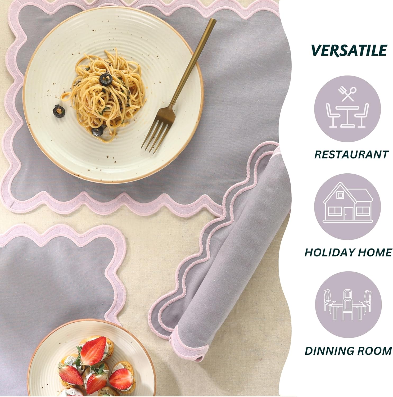 Folkulture 13" X 19" Set of 4 Placemat Scallop Cotton - Lilac Mist