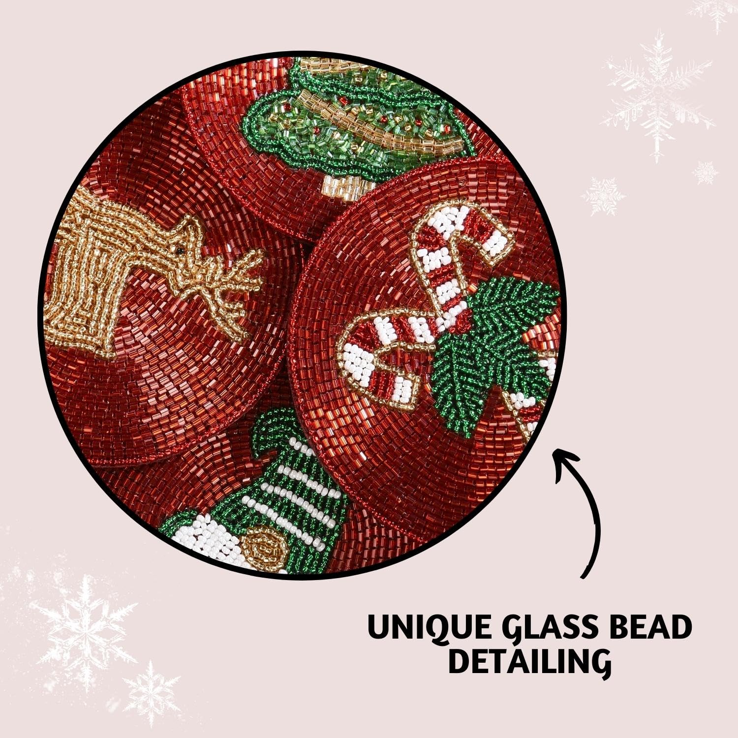 Folkulture Xmas Coasters Set of 4 | 4" Boho Farmhouse Table Coasters | Holiday Table Accessories & Party DecorationsHoliday Magic