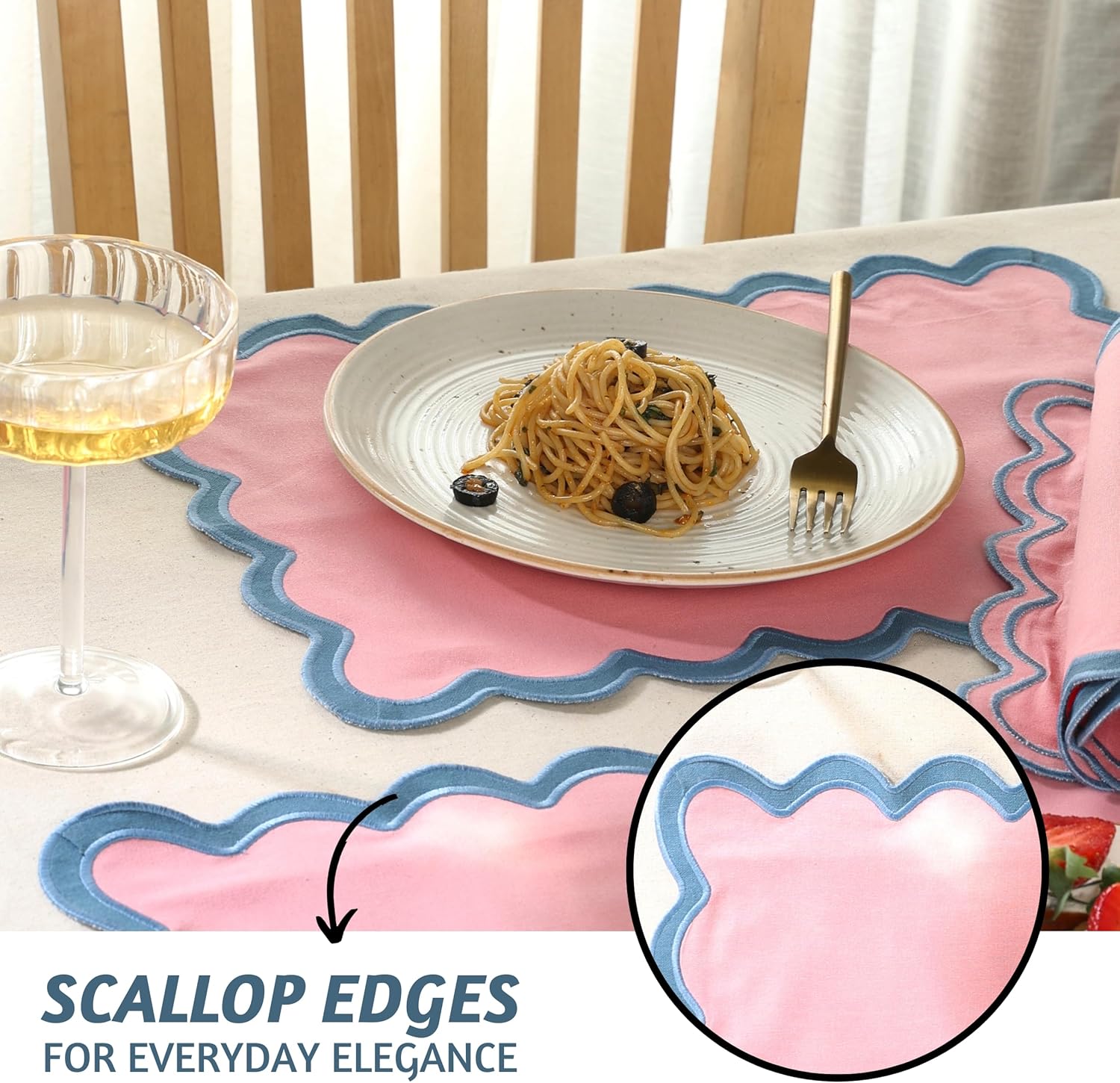 Folkulture 13" X 19" Set of 4 Placemat Scallop Cotton - Laguna Blush