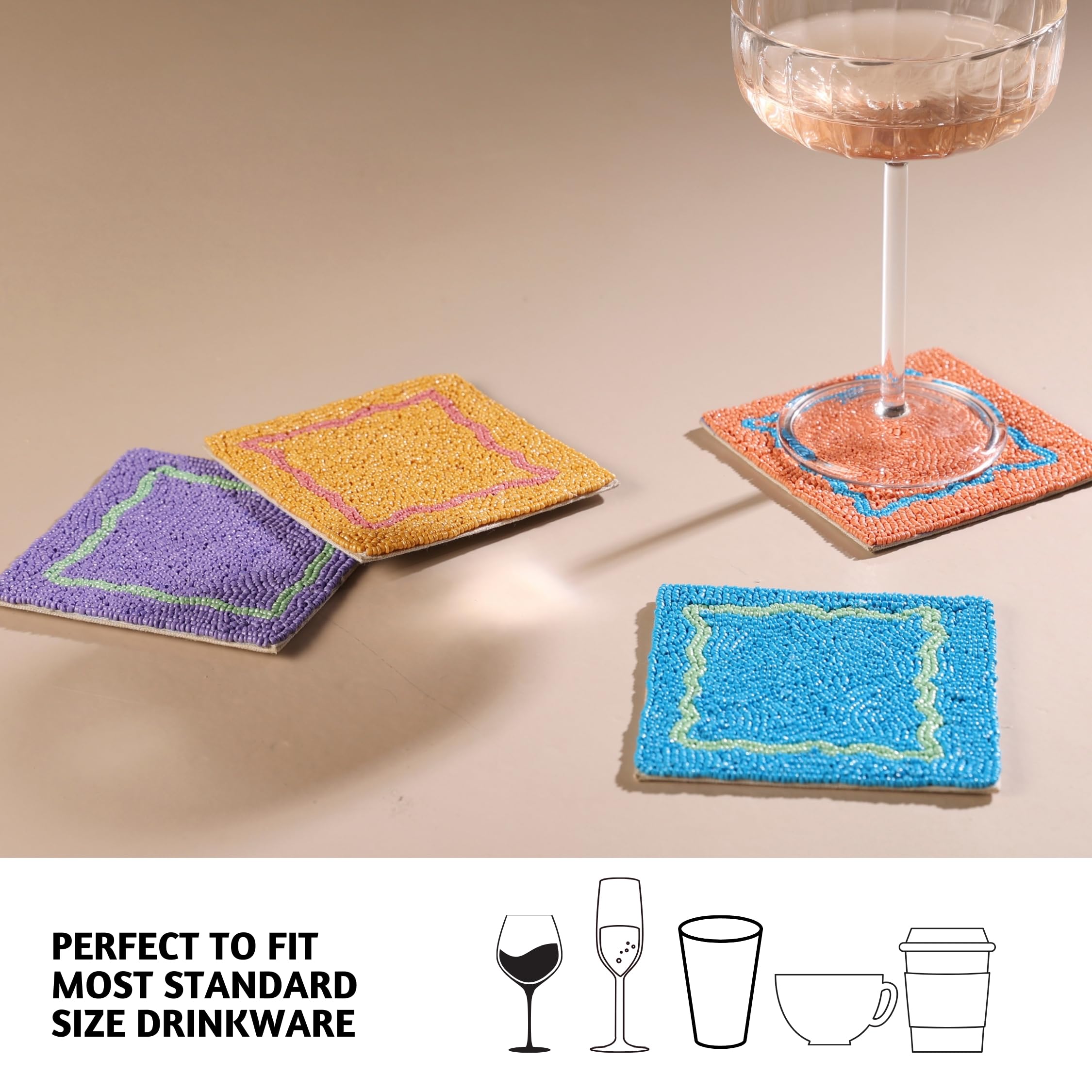 Set of 4 Beaded Coasters 4" Square - Scalloped