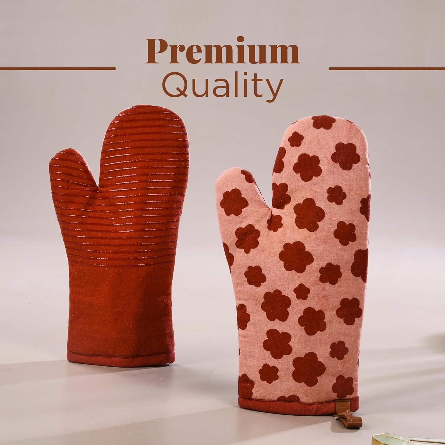 Folkulture Oven Glove 100% cotton with Silicon - Auburn Brown
