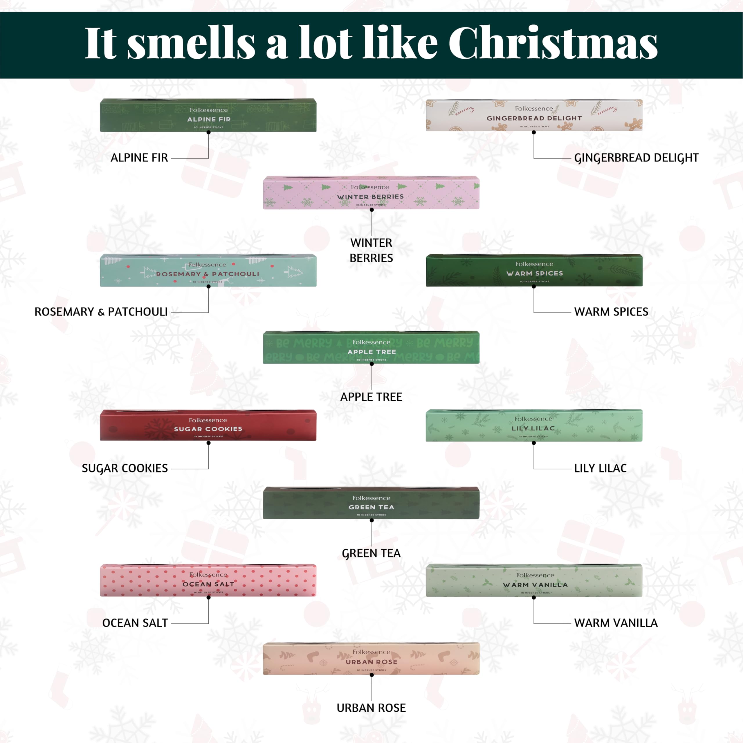 Folkulture Christmas Advent Calendar 2025 | Pack of 24 Organic Incense Sticks | Non-Toxic, Slow Burning Incense for Gifts | Xmas Gifts for Women | Holiday Scented Calendar