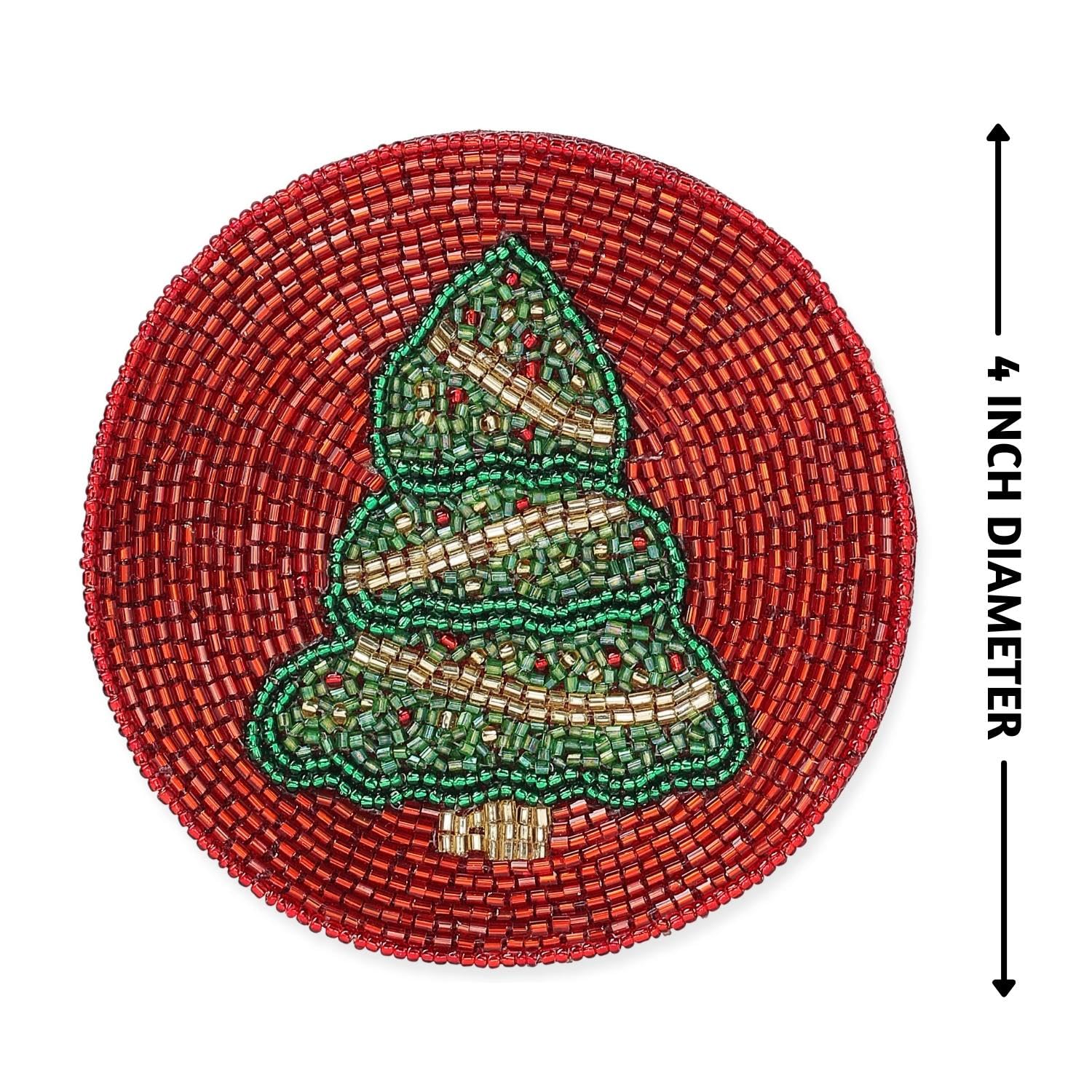 Folkulture Xmas Coasters Set of 4 | 4" Boho Farmhouse Table Coasters | Holiday Table Accessories & Party DecorationsHoliday Magic