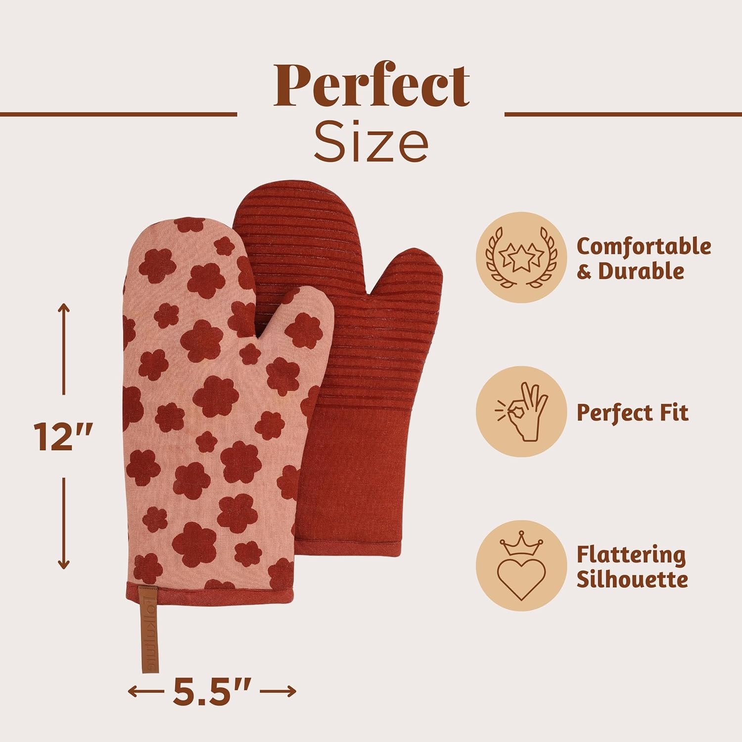 Folkulture Oven Glove 100% cotton with Silicon - Auburn Brown
