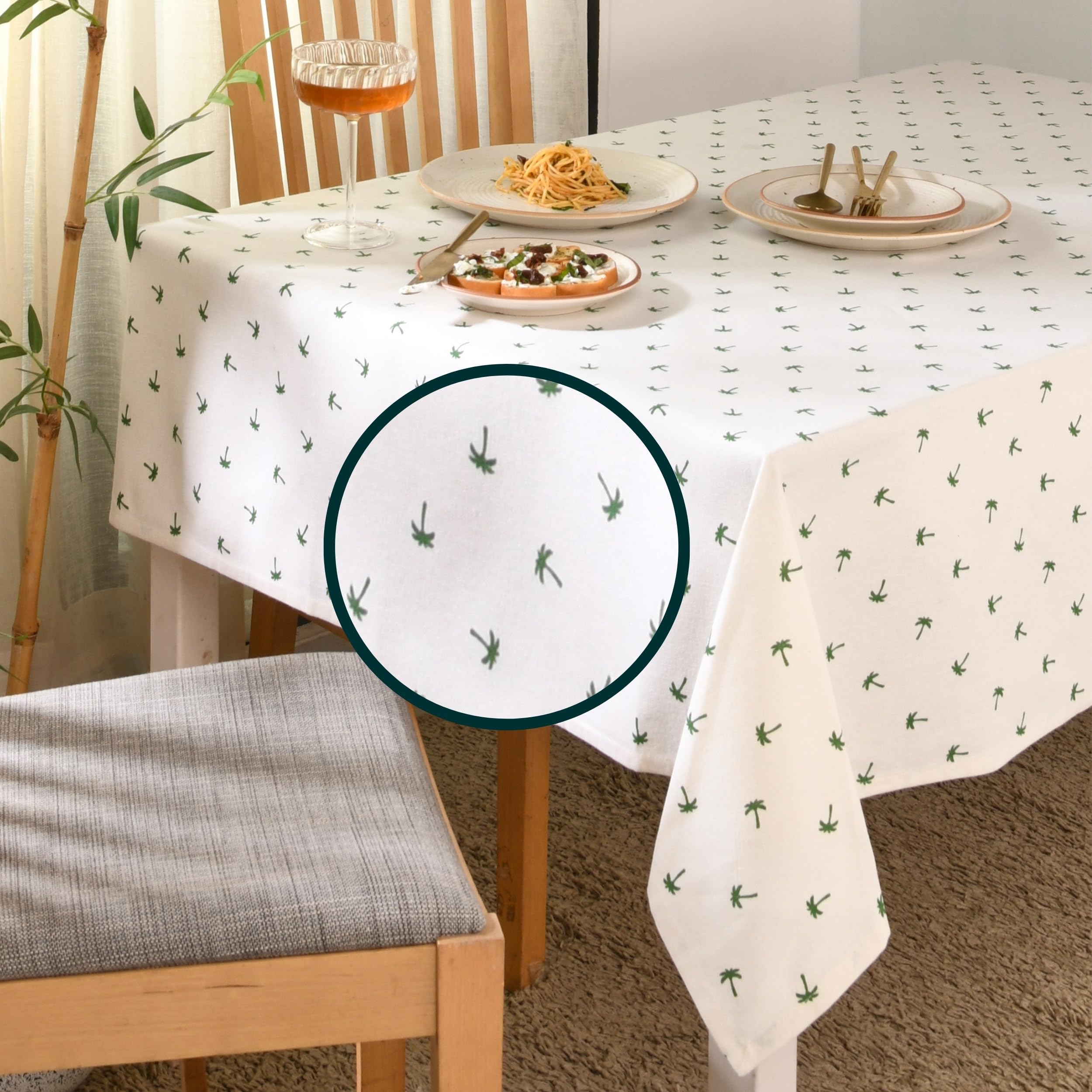 Folkulture Table Cloth 60 x 60, White Square Cotton Table Cover for Dining & Kitchen, Spring Tablecloth, Washable Outdoor Table Linen, Coco Escape