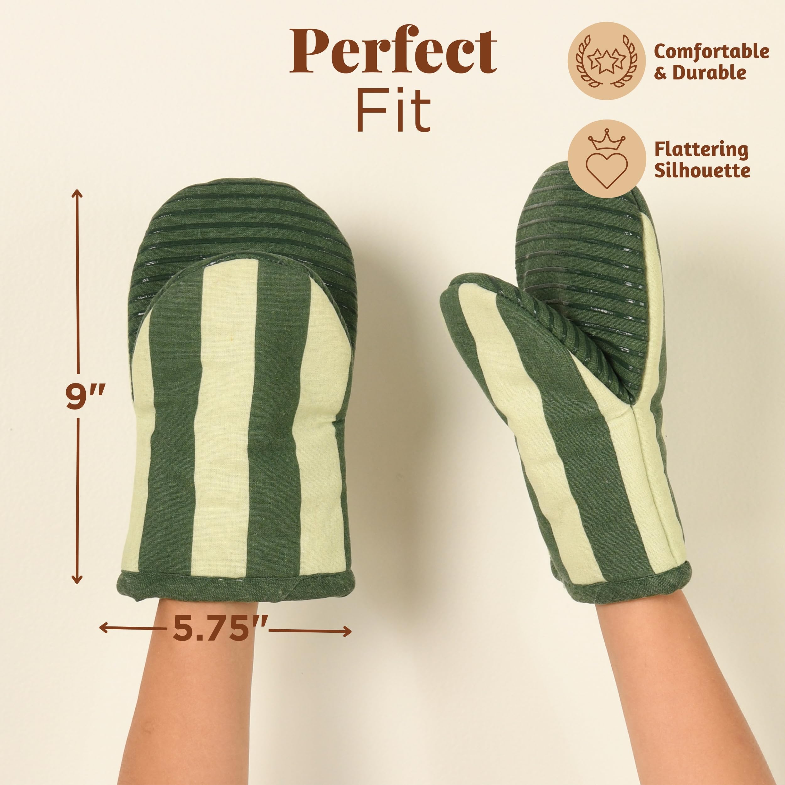 Folkulture Singles Matcha Mini Mitt & Potholder | 100% Cotton with Non-Slip Silicone Grip | Heat Resistant Oven Mitt Set | Durable & Washable - Matcha