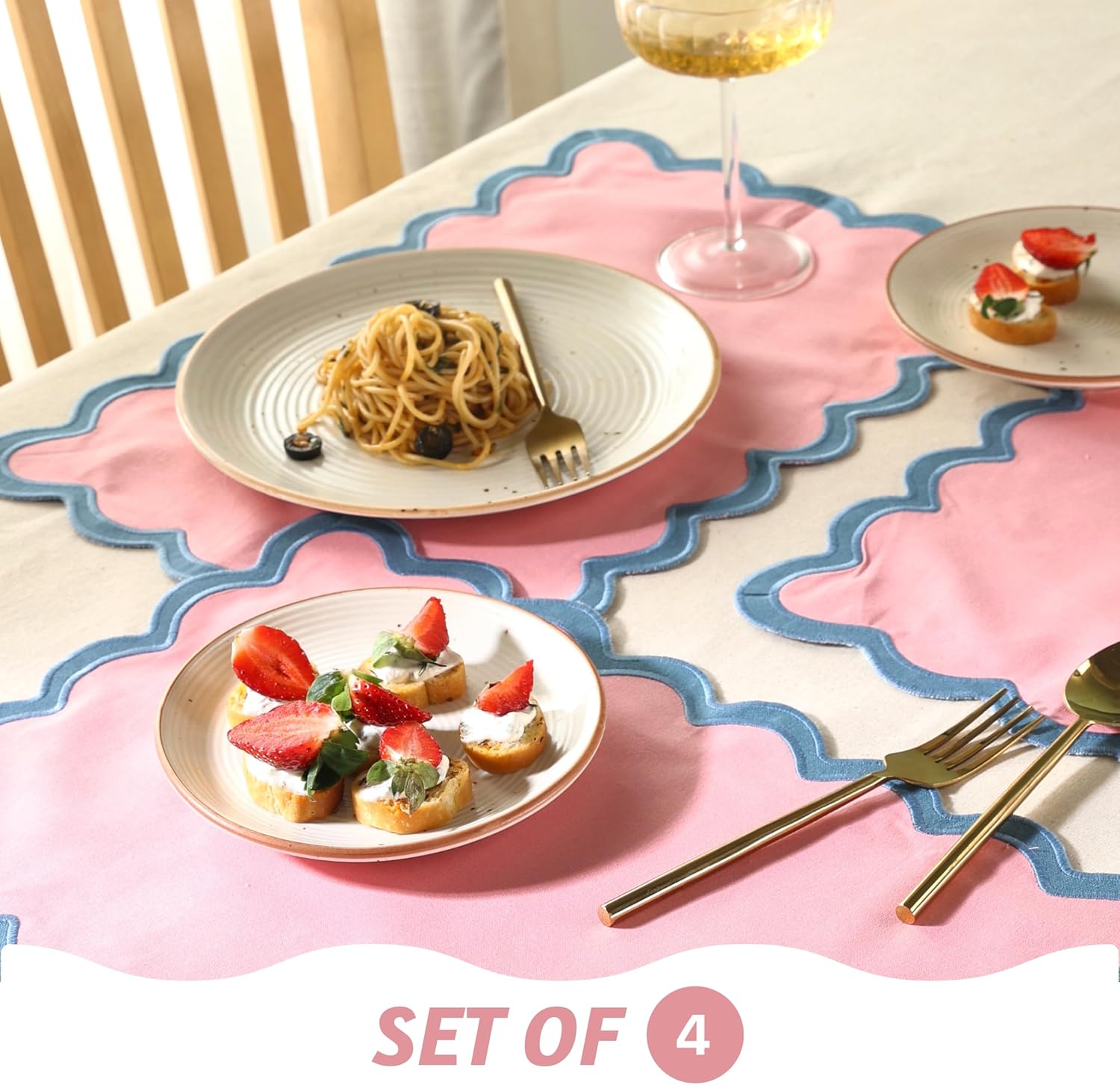 Folkulture 13" X 19" Set of 4 Placemat Scallop Cotton - Laguna Blush