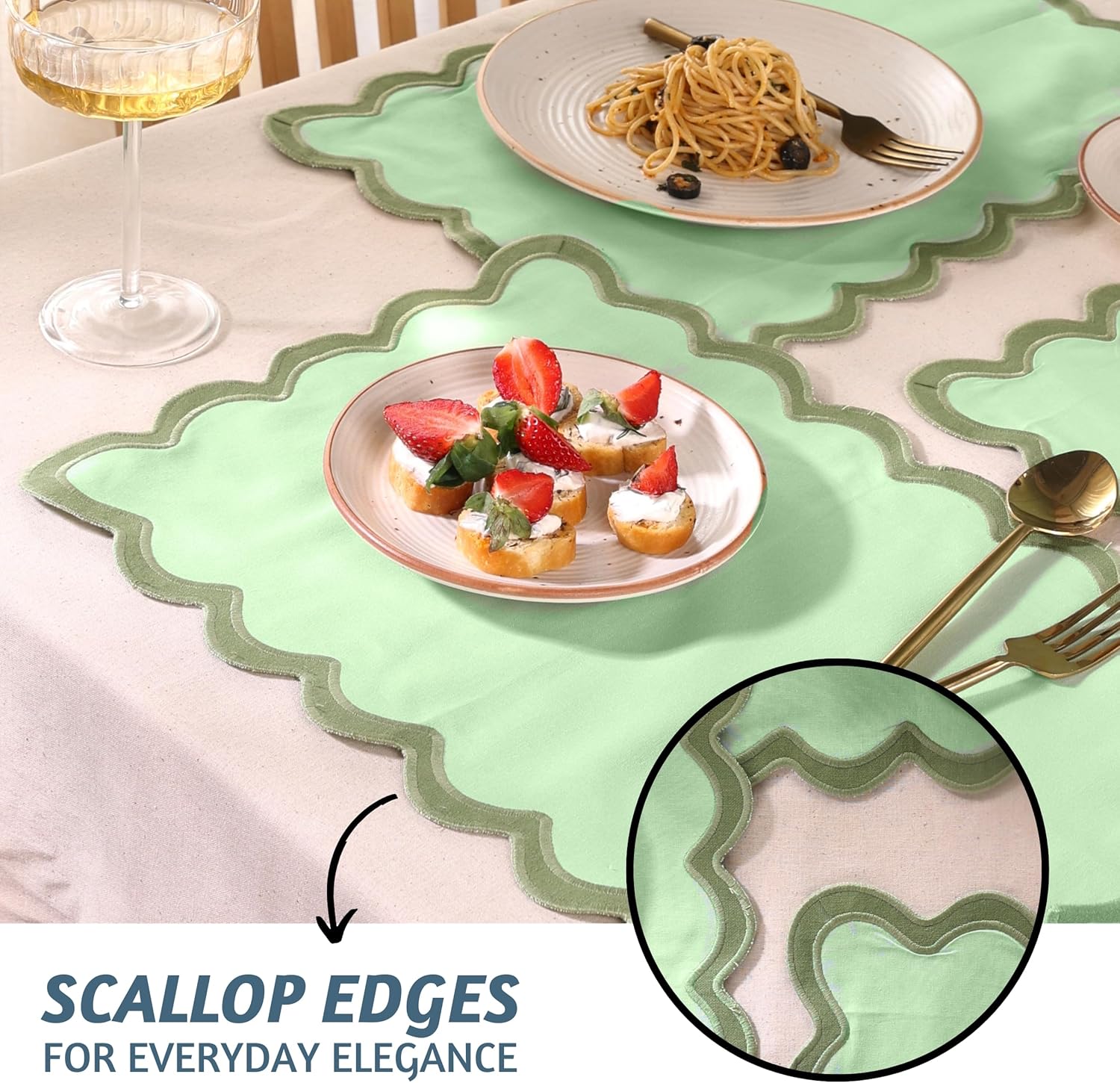 Folkulture 13" X 19" Set of 4 Placemat Scallop Cotton - Forest Sage