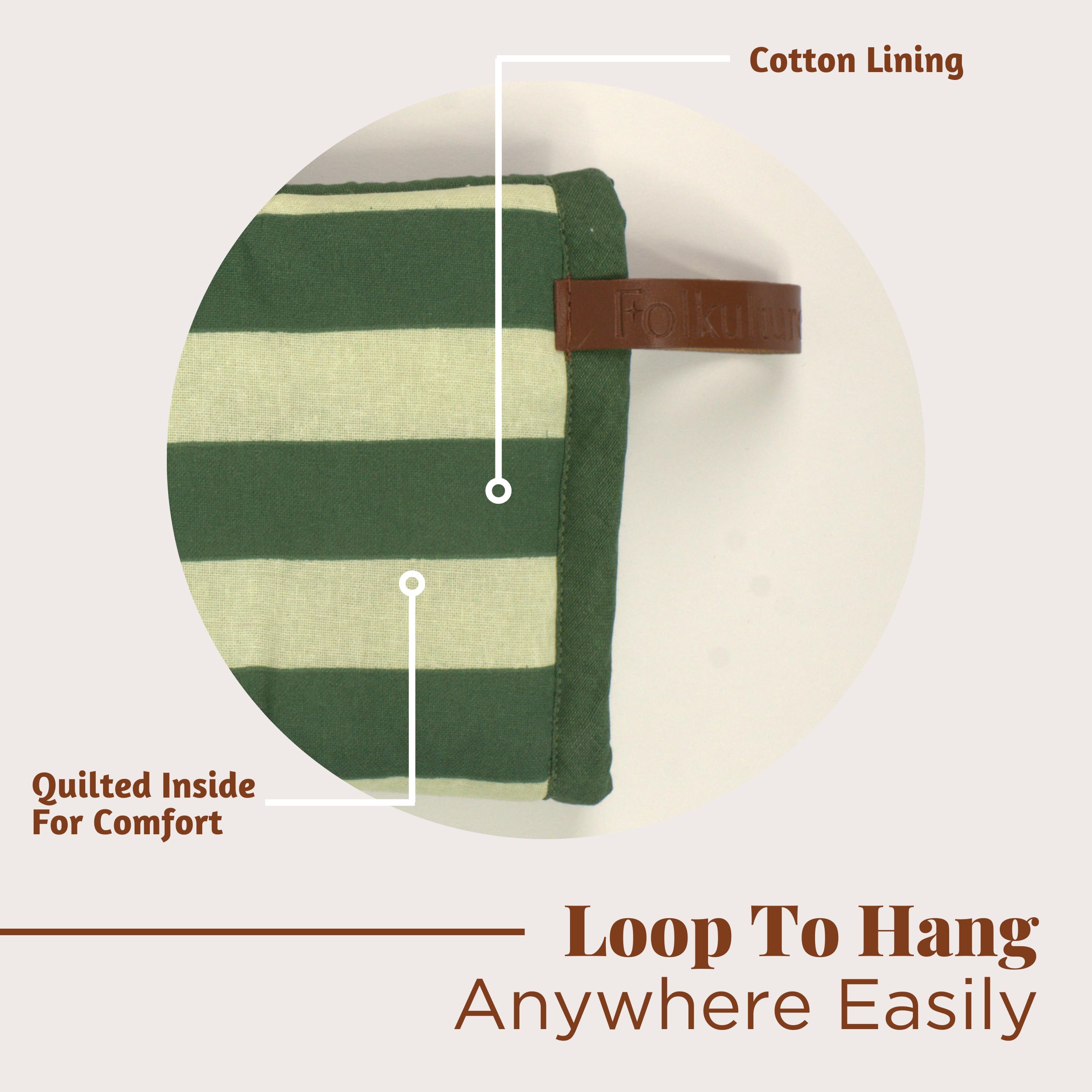 Folkulture Matcha Oven Glove | 100% Cotton with Non-Slip Silicone Grip | Heat Resistant Quilted Mitt for Cooking, Baking | Kitchen Essential - Matcha