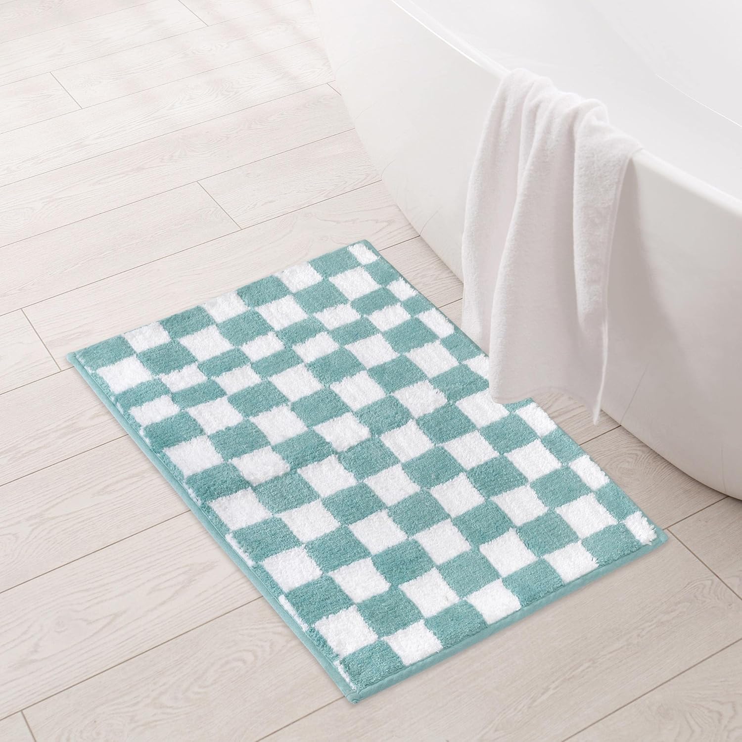 Folkulture 17 X 24" Bathrugs 100% Cotton Checker Board - Aqua