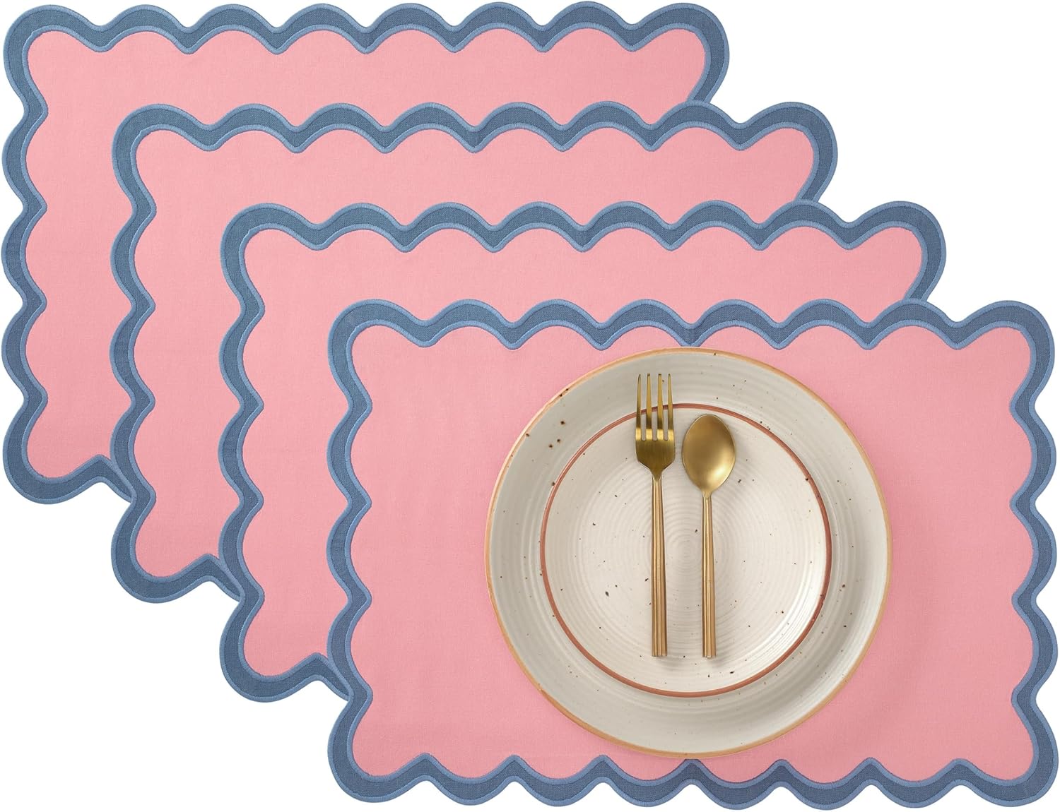 Folkulture 13" X 19" Set of 4 Placemat Scallop Cotton - Laguna Blush