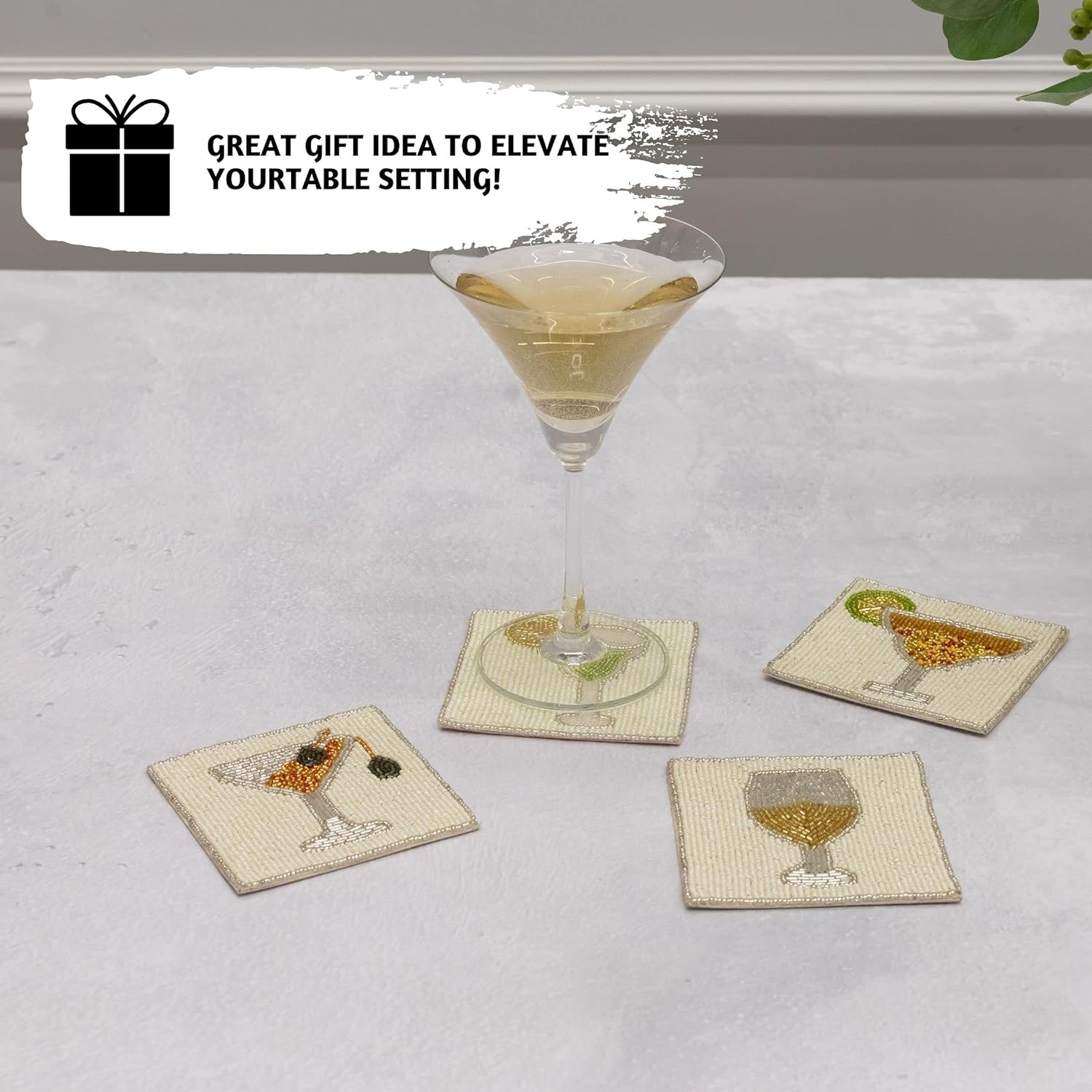 Folkulture - Beaded Cocktail Coaster - Square - Set of 4