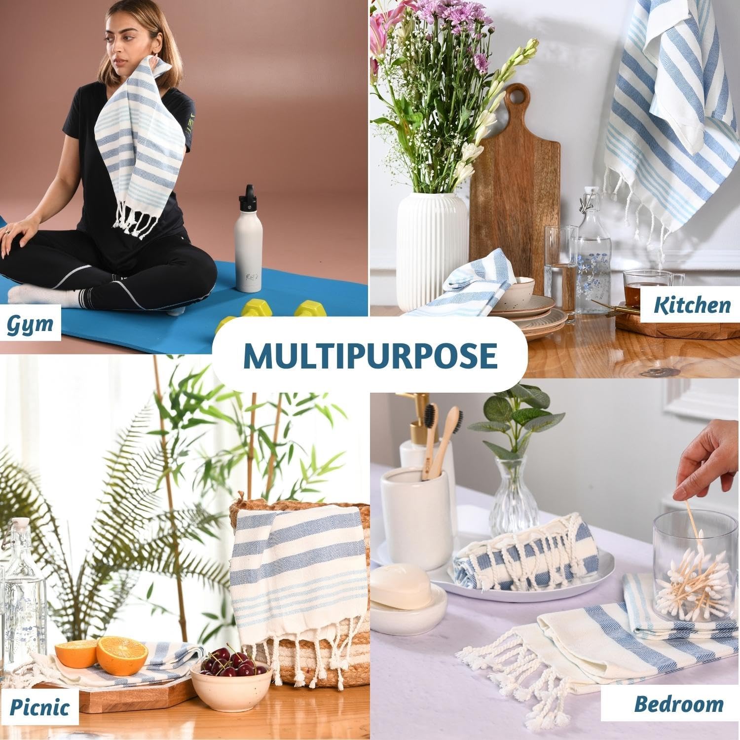 Folkulture 16" x 30" Set of 2 Hand Towel Fiji - Aqua