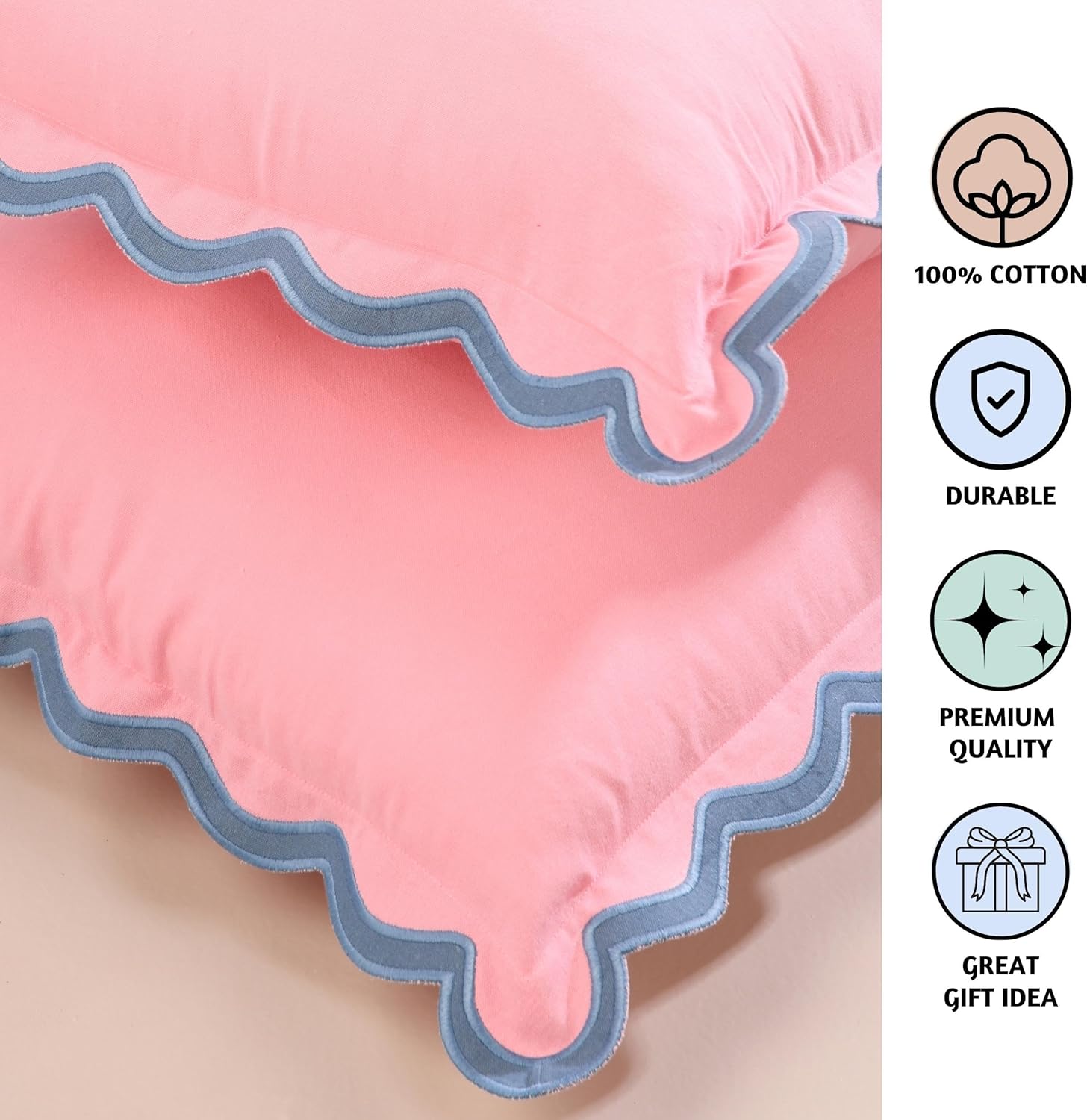 Folkulture 20 X 20" Set of 2 Cushion Cover Scallop Embroidery Oasis - Laguna Blush