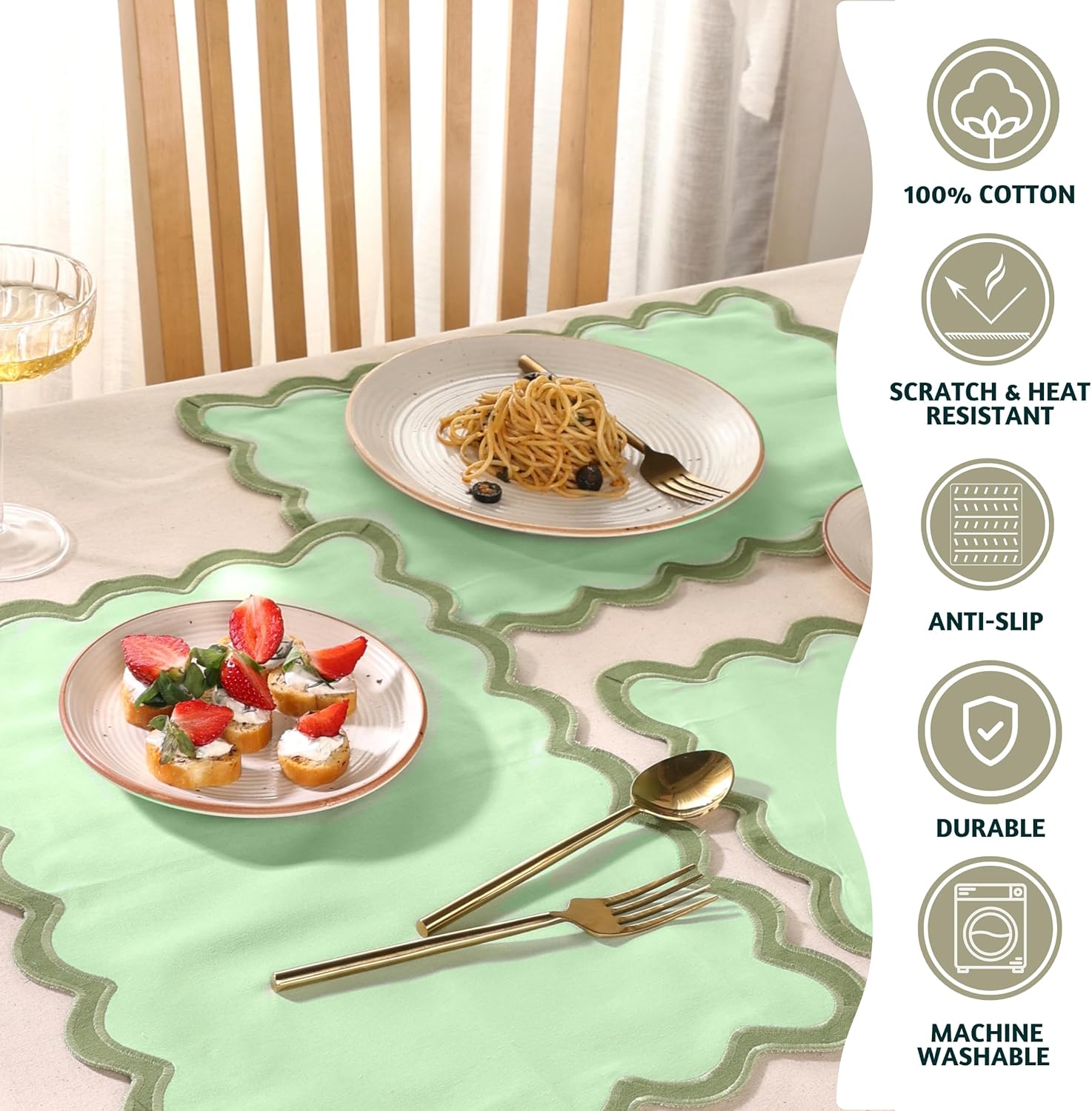 Folkulture 13" X 19" Set of 4 Placemat Scallop Cotton - Forest Sage