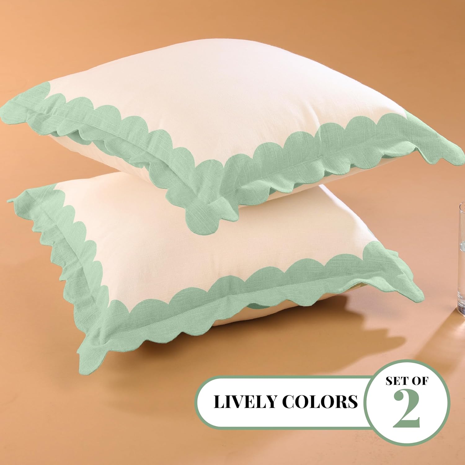 Folkulture 18 X 18" Set of 2 Cushion Cover Scallop Printed 2.0 - Emerald Oasis