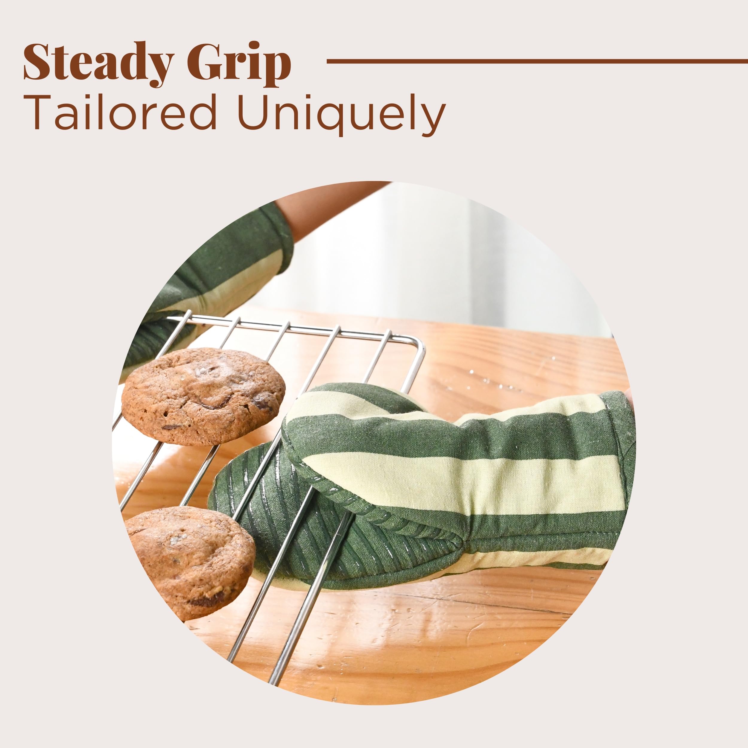 Folkulture Singles Matcha Mini Mitt & Potholder | 100% Cotton with Non-Slip Silicone Grip | Heat Resistant Oven Mitt Set | Durable & Washable - Matcha