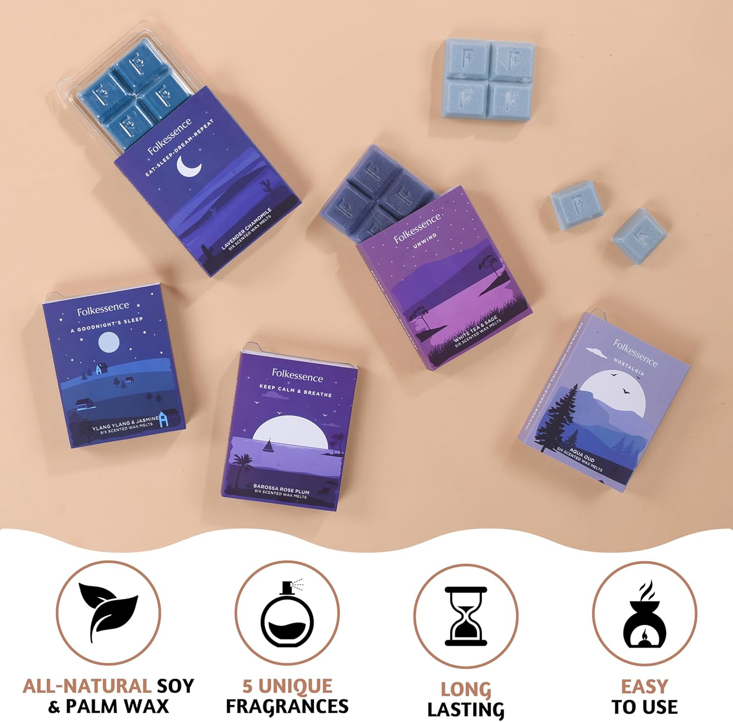 Folkulture Pack of 5, 30 Wax Melts - Sleep 2.0