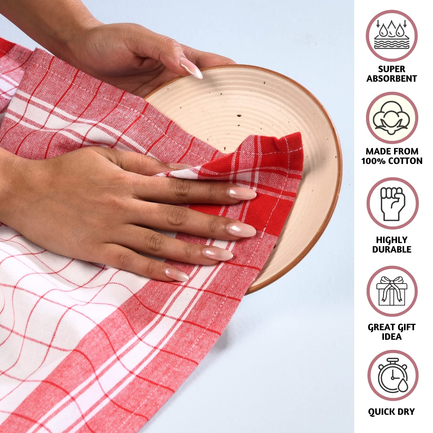 Folkulture 20 X 28" Pack of 8 Kitchen towels 100% Cotton Heritage - Red
