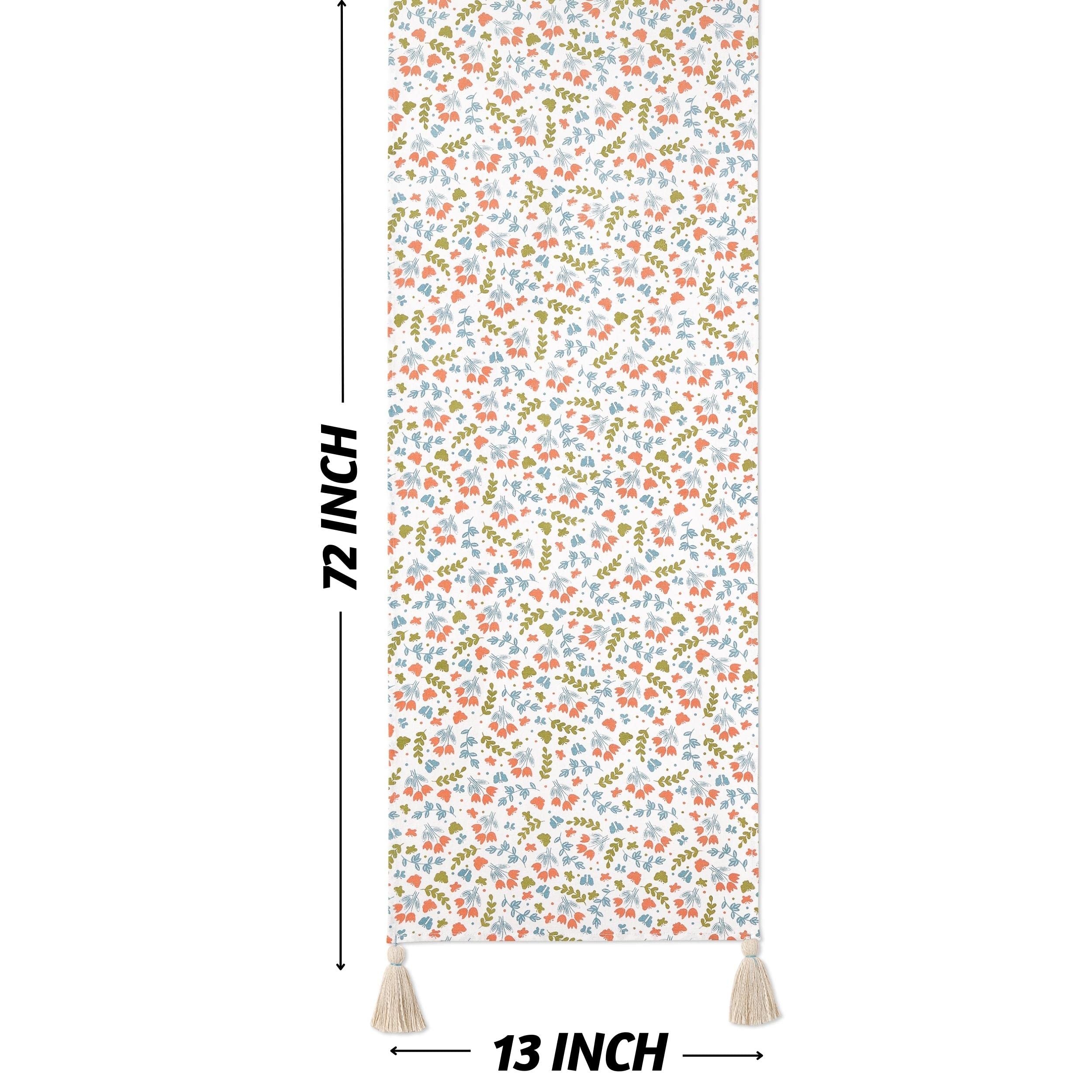 Folkulture Spring Table Runner 72 Inches with Tassels, 100% Cotton Rustic Runner for Home Decor, Coffee or Dining Table, Spring Garden