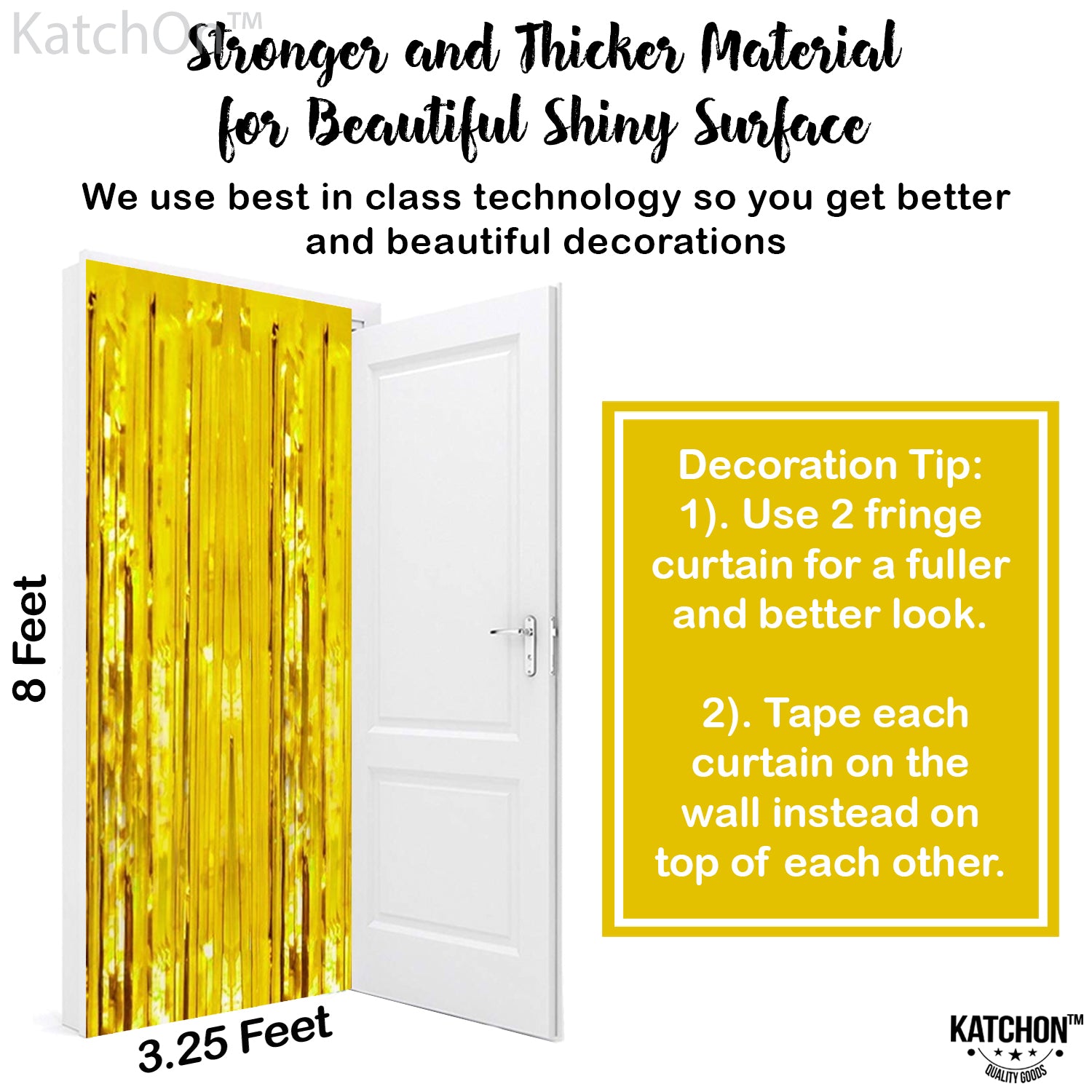KatchOn, XtraLarge Gold Fringe Curtain Backdrop - 8x3.2 Feet, Pack of 2 Gold Streamers Party Decorations | Gold Foil Curtain for Gold Party Decorations | Gold Streamer Backdrop, Graduation Decorations