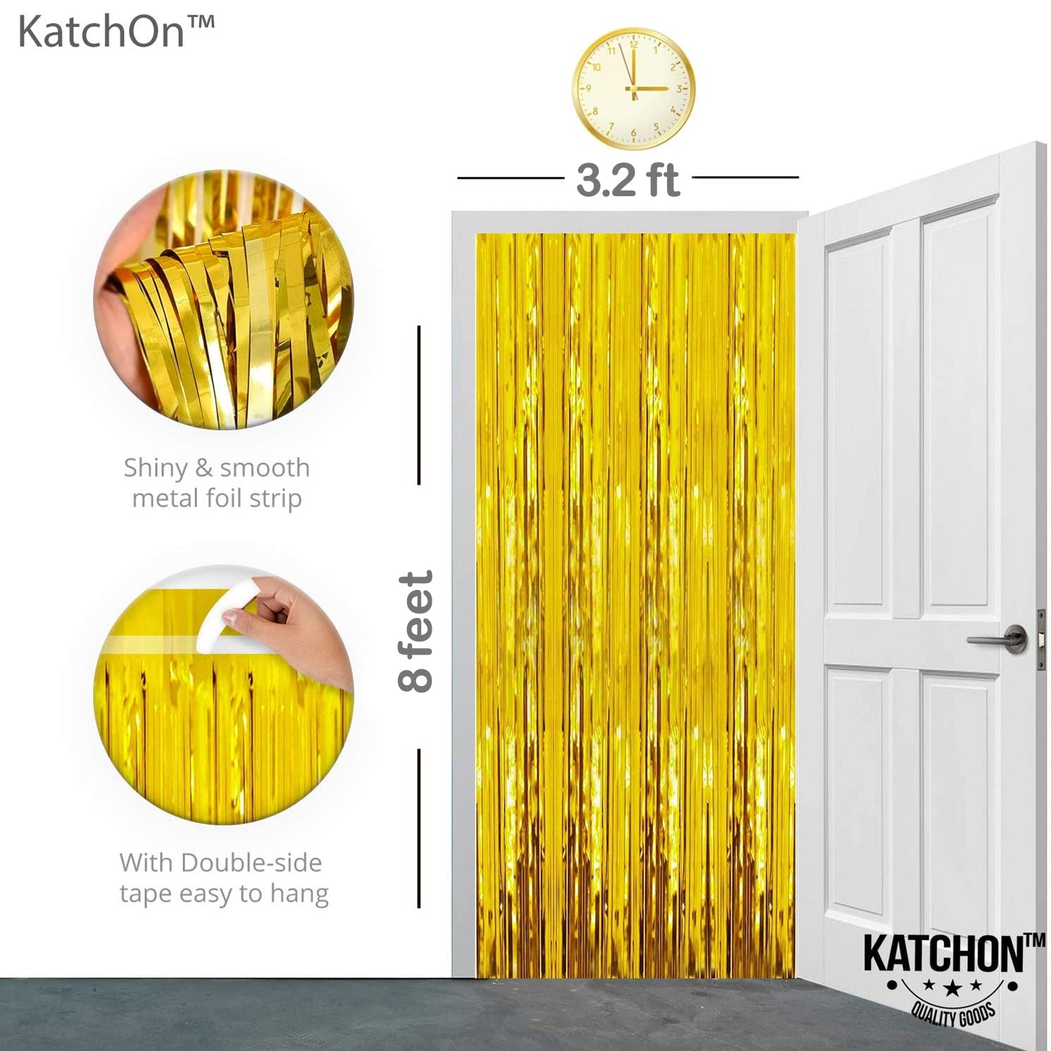 KatchOn, XtraLarge Gold Fringe Curtain Backdrop - 8x3.2 Feet, Pack of 2 Gold Streamers Party Decorations | Gold Foil Curtain for Gold Party Decorations | Gold Streamer Backdrop, Graduation Decorations