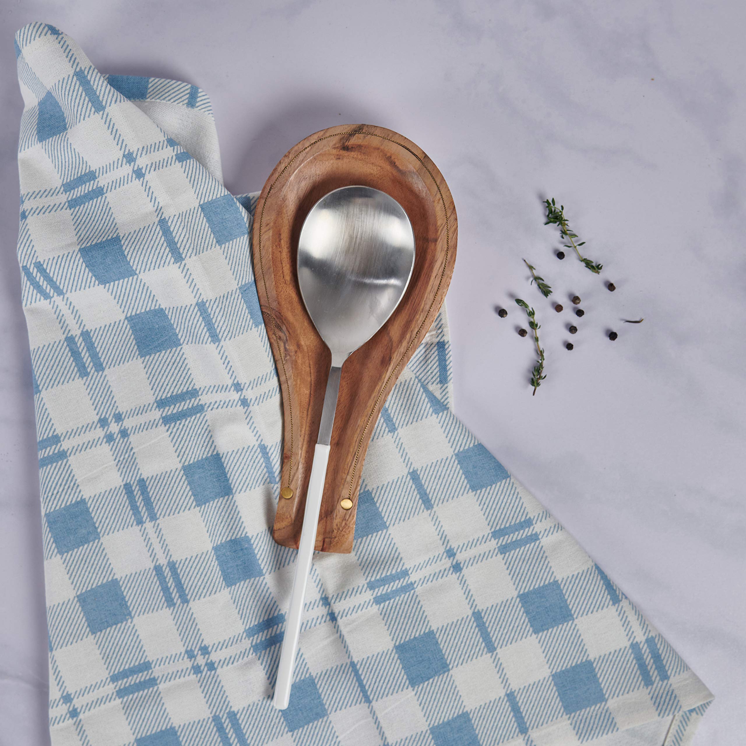 Folkulture Spoon Rest for Kitchen Counter, Set of 2 Spoon Holders for Spatula, Spoons or Tongs, Farmhouse Cooking Rest, Acacia Wood, 10"