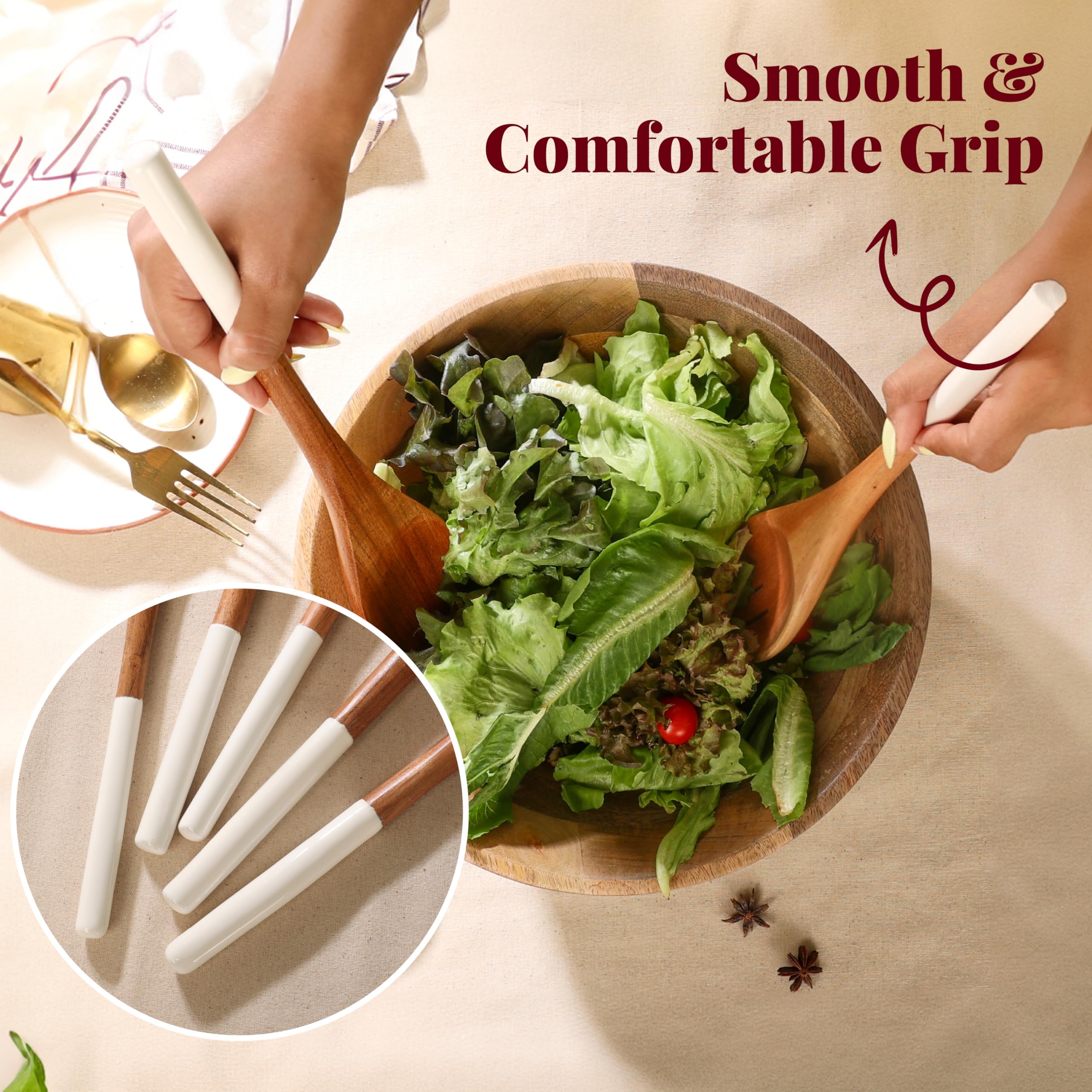 Folkulture Set of 5 Wooden Cooking Utensils - White