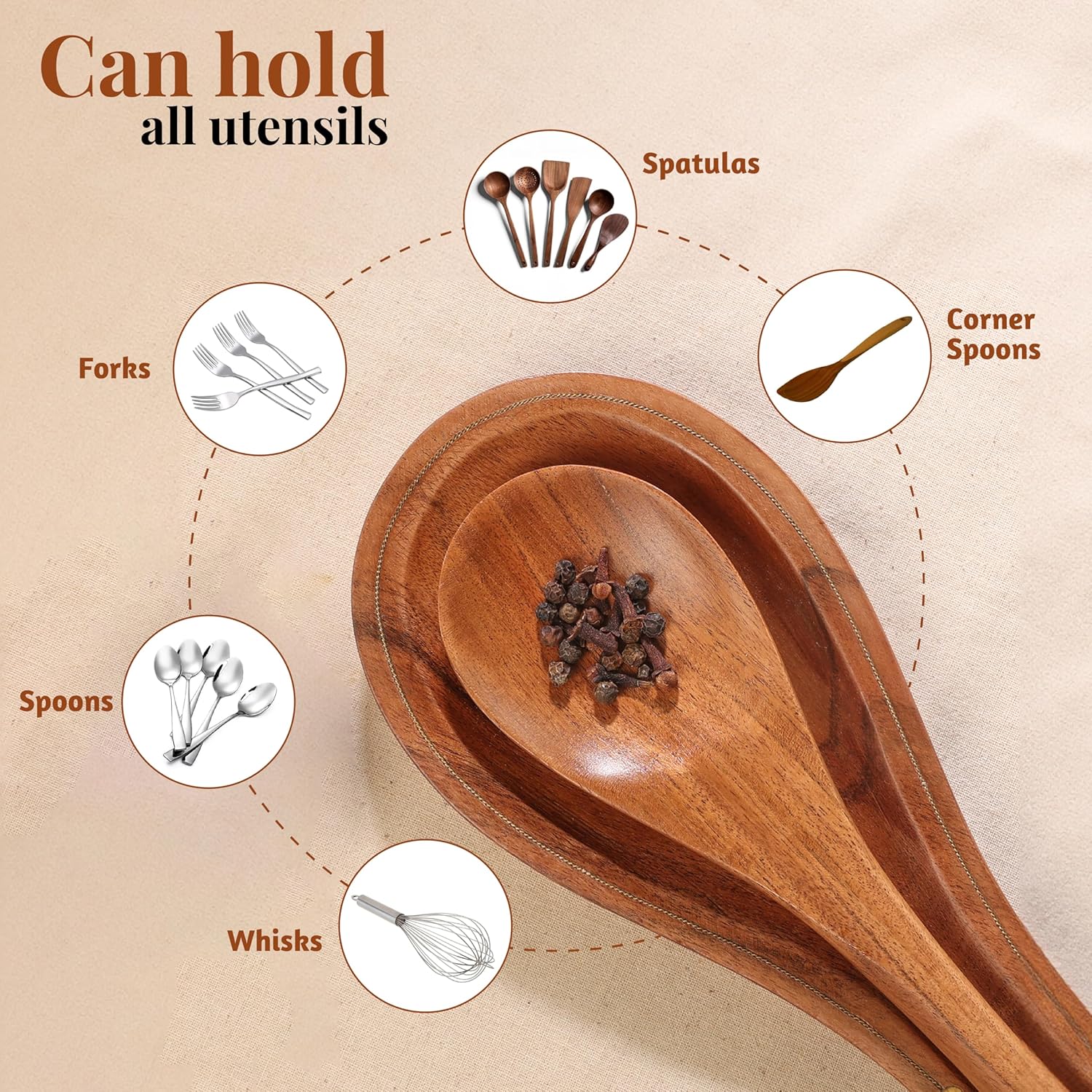 Folkulture Spoon Rest with Brass Inlay Acacia Wood