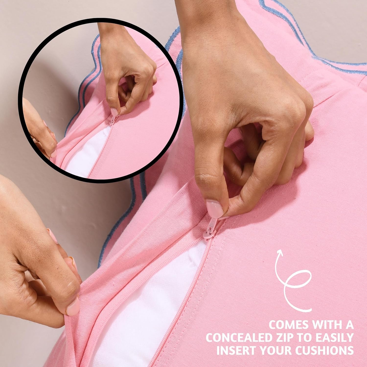 Folkulture 20 X 20" Set of 2 Cushion Cover Scallop Embroidery Oasis - Laguna Blush