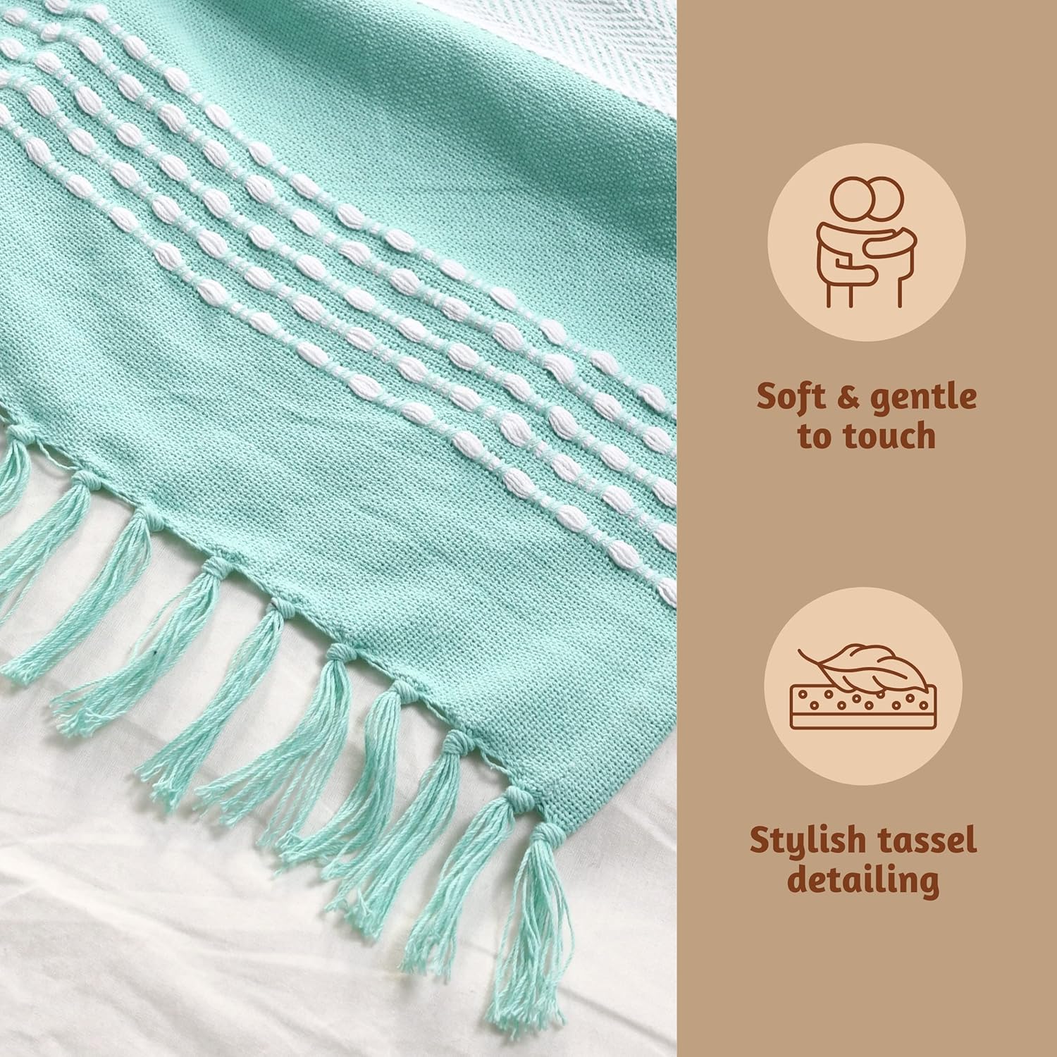 Folkulture 50 X 60" Throws 100% Recycled Cotton Herringbone  - Water green