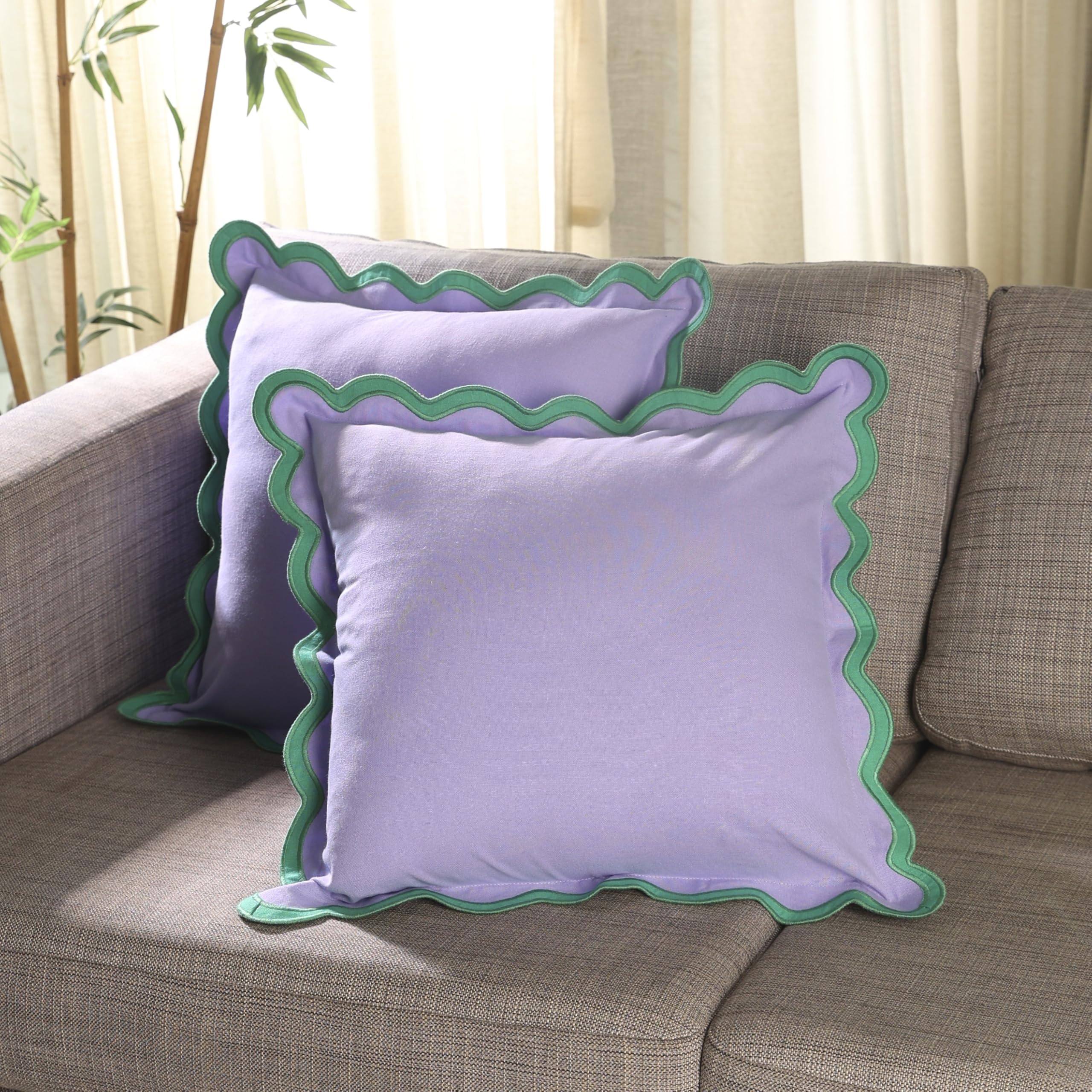 Folkulture Throw Pillow Covers | (18 x 18) Set of 2 Cotton Scallop Pillow Cover | Decorative Pillows for Living Room | Cute Outdoor Pillows | Boho Throw Pillows Standard Size for Counch
