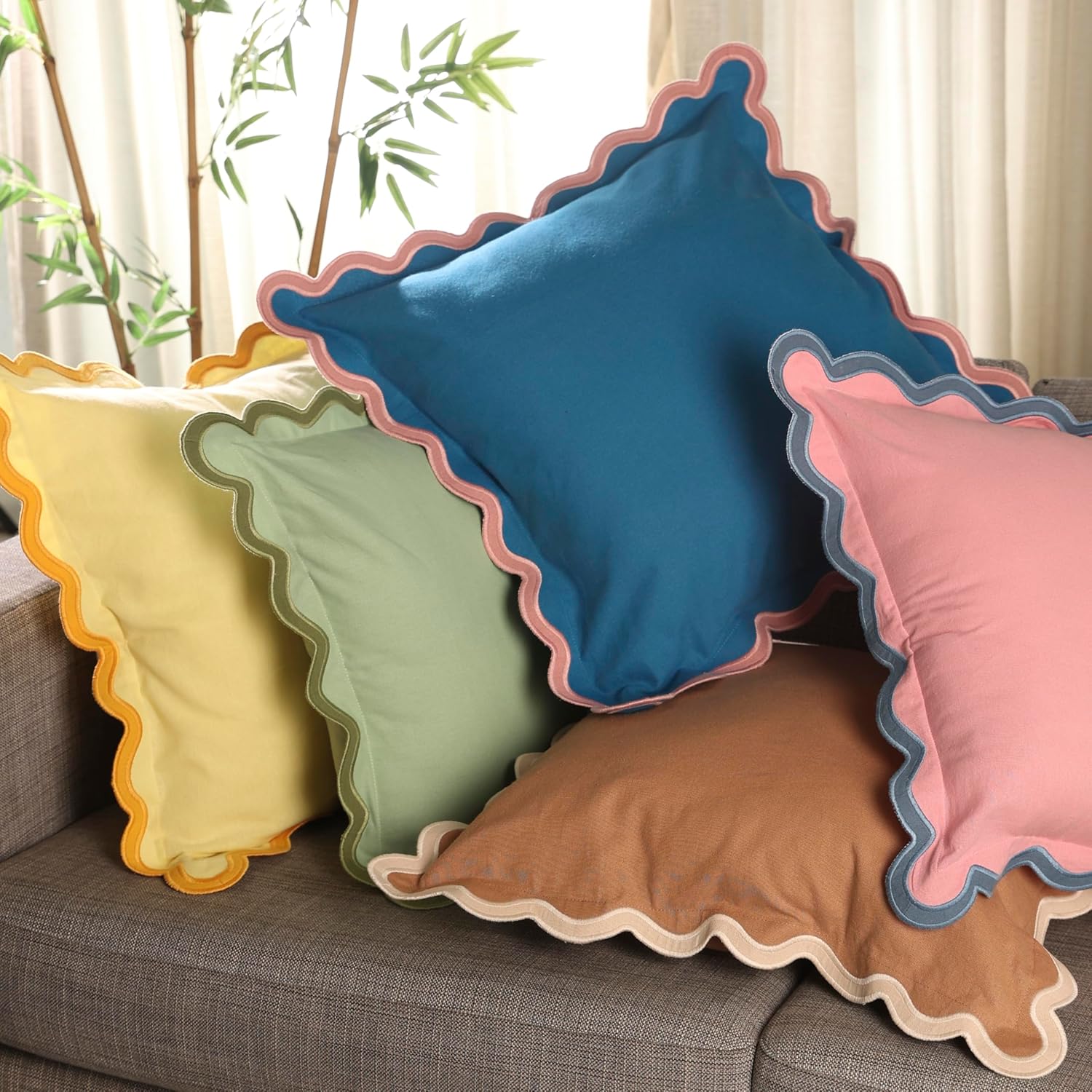 Folkulture 20 X 20" Set of 2 Cushion Cover Scallop Embroidery Oasis - Sand Dune