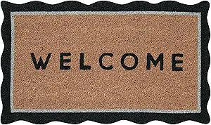 Folkulture 16" X 28" Coir Mats - Welcome Black Scallop