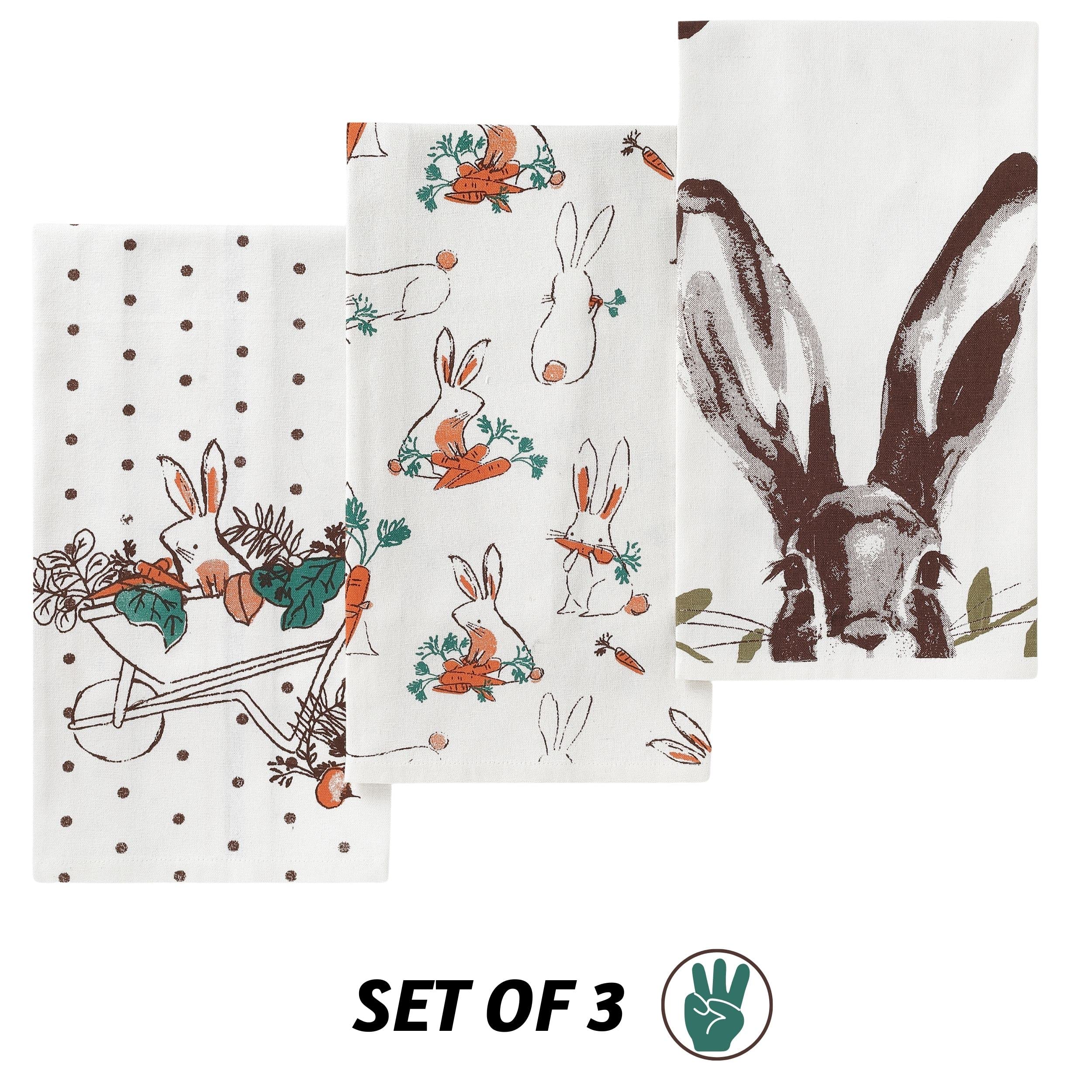 Folkulture Easter Kitchen Towels Set of 3 | 100% Cotton Dish Towels with Hanging Loop | Decorative Tea Towels for Easter Kitchen Decor (Easter Bunny)