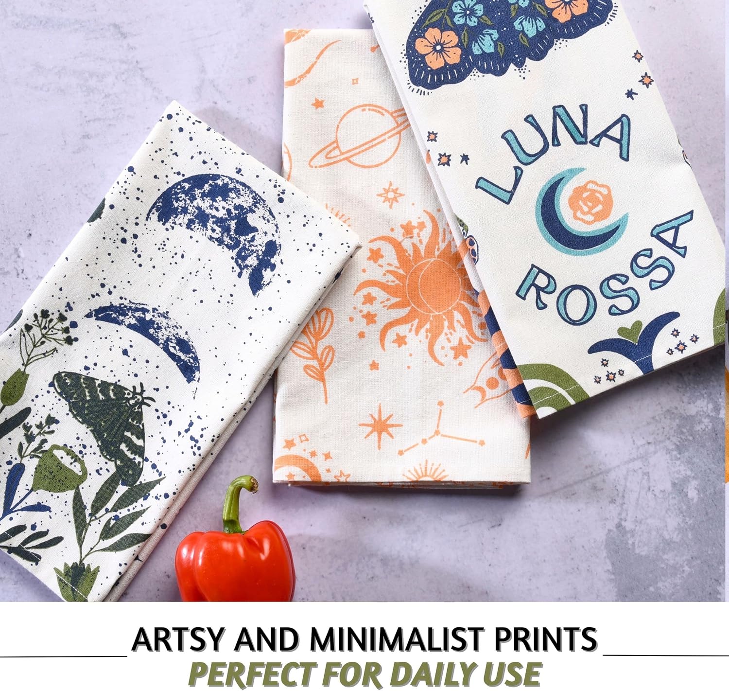 Folkulture Set of 3 - Kitchen Towel 100% Cotton Luna Rosa