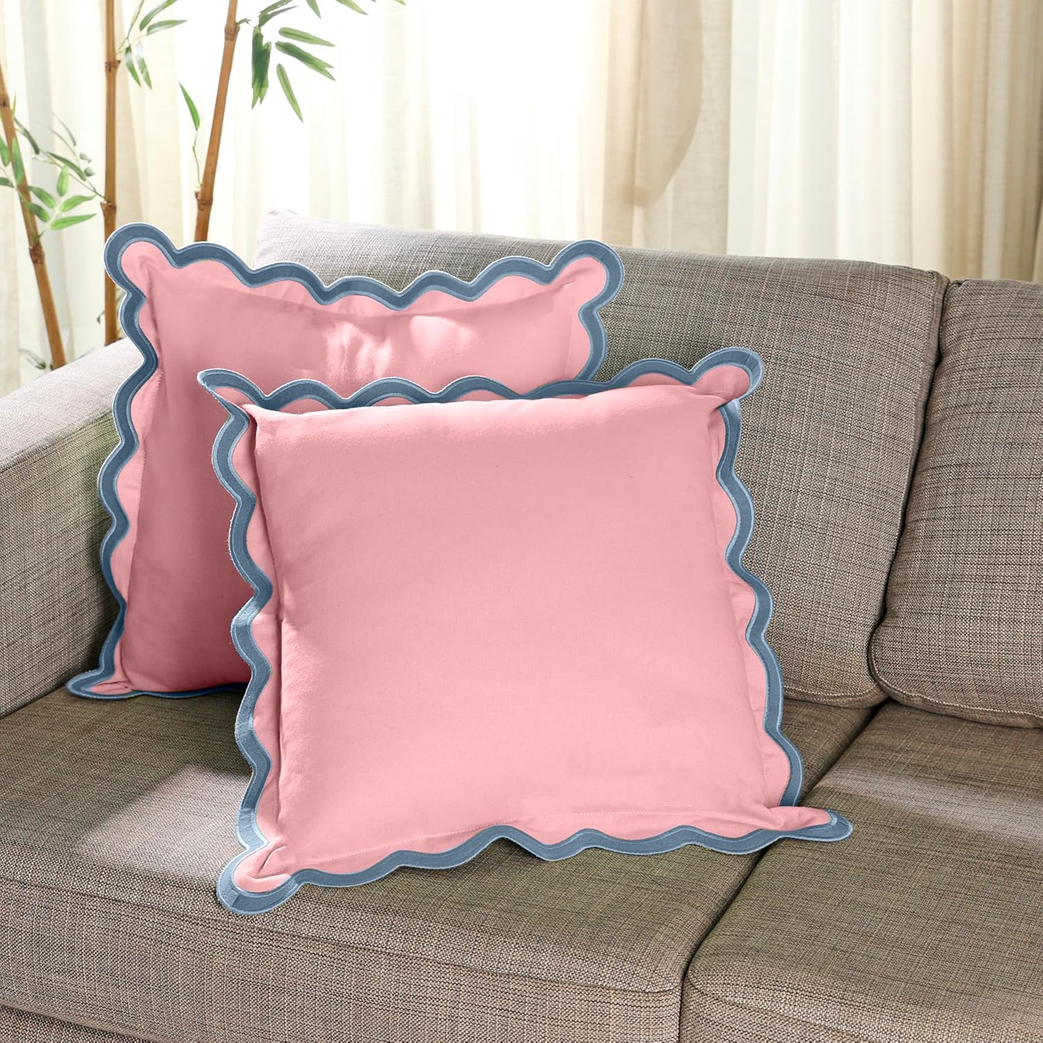 Folkulture 20 X 20" Set of 2 Cushion Cover Scallop Embroidery Oasis - Laguna Blush