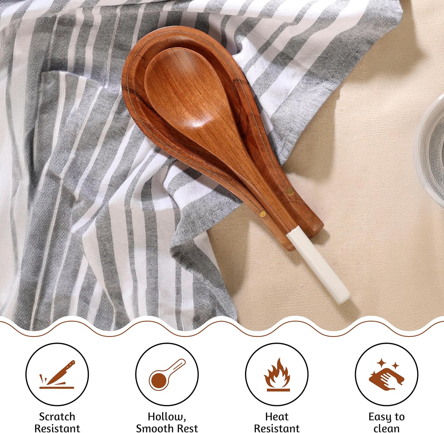 Folkulture Spoon Rest with Brass Inlay Acacia Wood