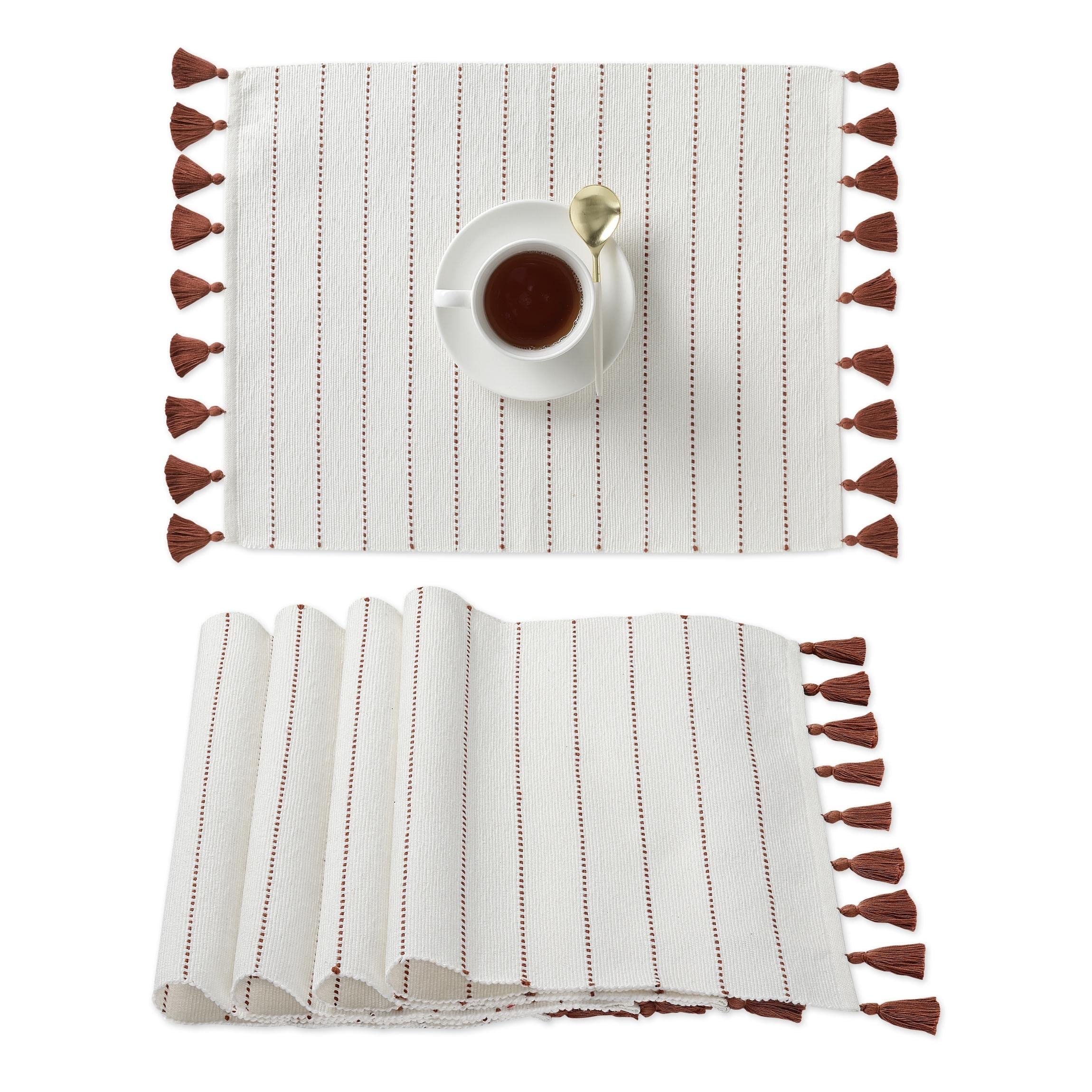 Folkulture Placemats Set of 4, 14 x19 Inches 100% Cotton Farmhouse Placemats or Woven Placemats for Table Decor,Bohemian Table Mats with Tassels for Home Decor, Terracotta