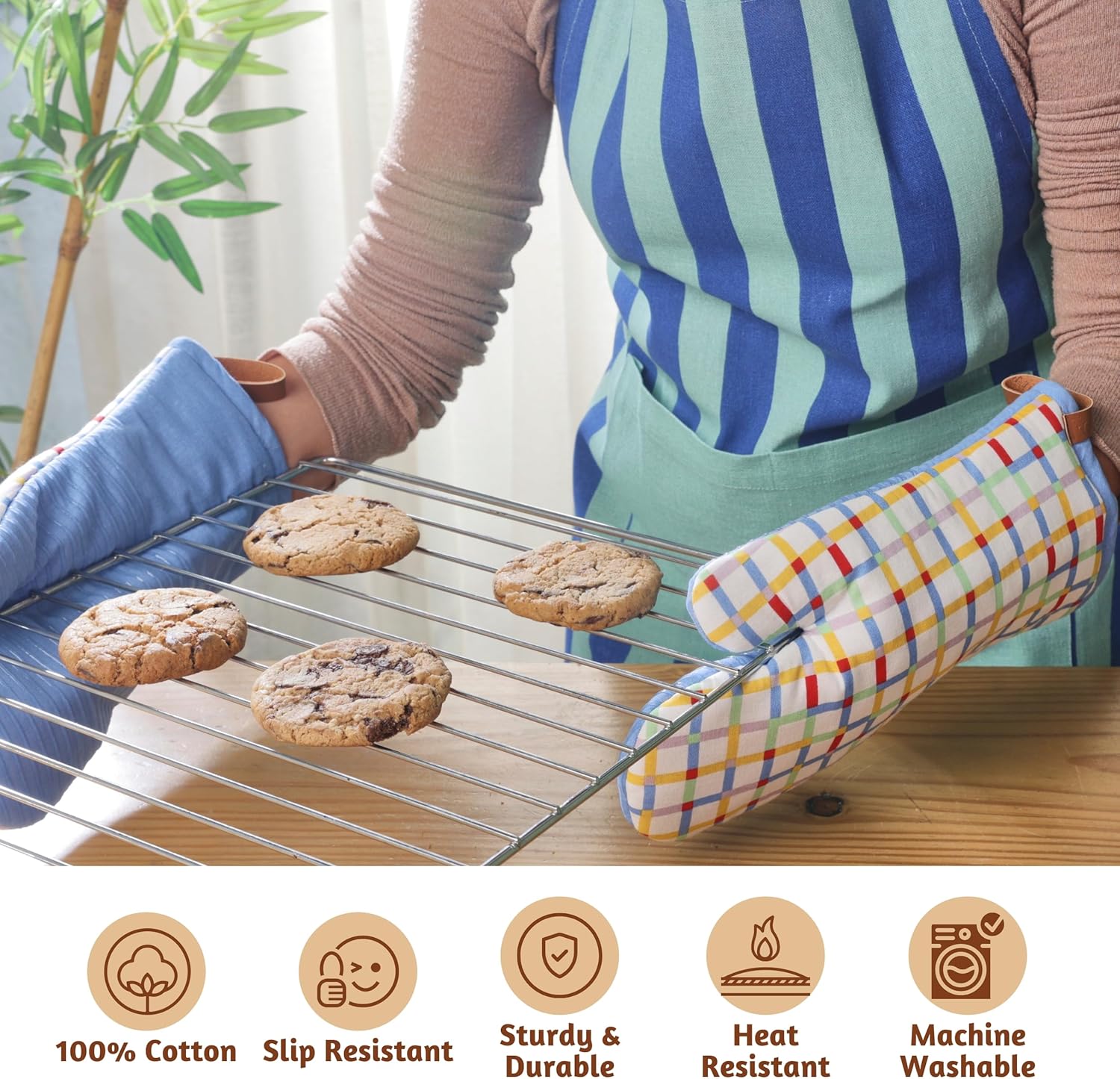 Folkulture Oven Mitts Heat Resistant 12"x 5.5" | Silicone Oven Mitts |100% Cotton Oven Mits/Glove Set  - UrbanGrid