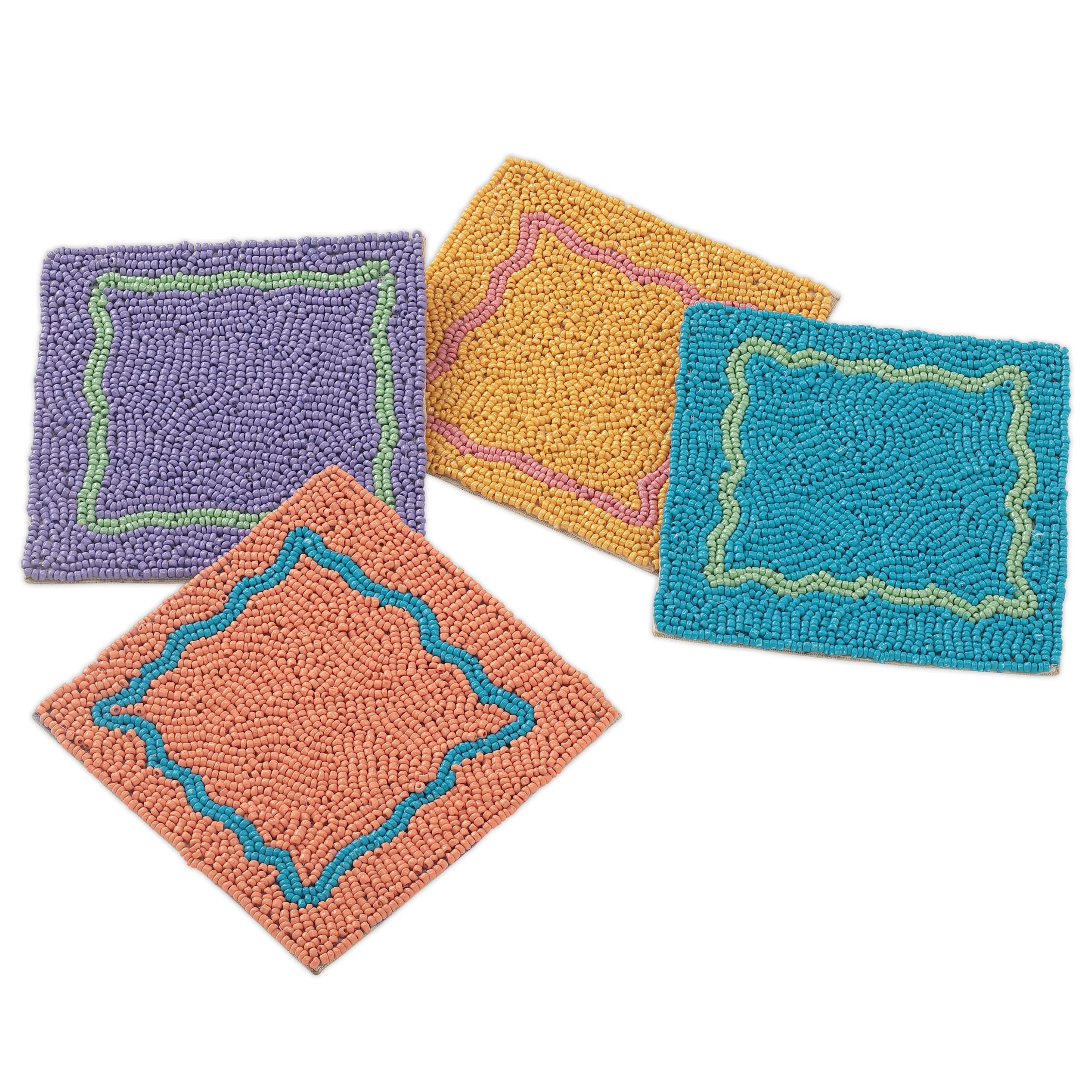 Set of 4 Beaded Coasters 4" Square - Scalloped