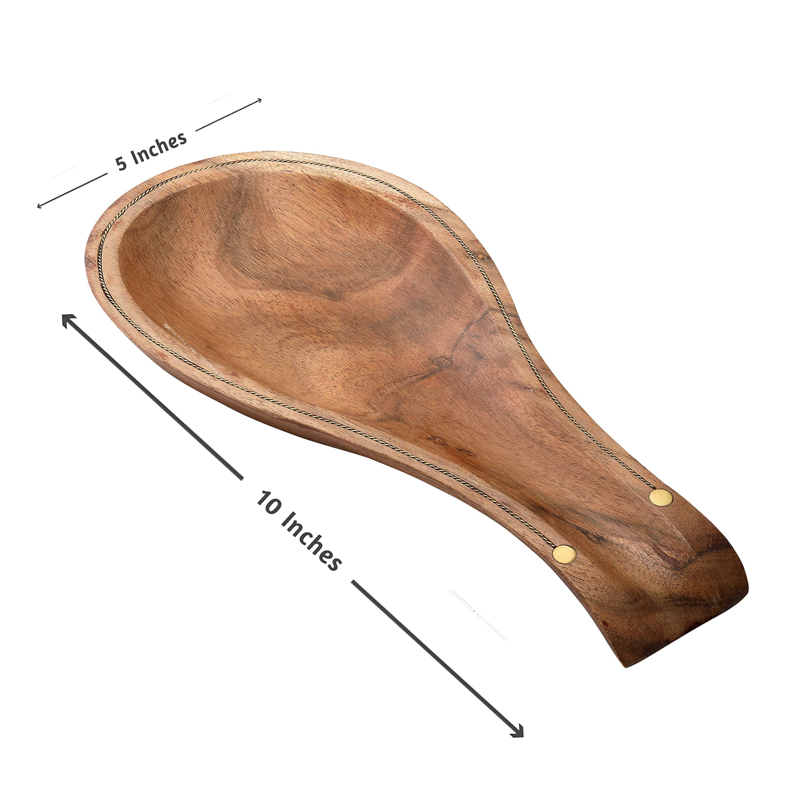 Folkulture Spoon Rest for Kitchen Counter, Set of 2 Spoon Holders for Spatula, Spoons or Tongs, Farmhouse Cooking Rest, Acacia Wood, 10"