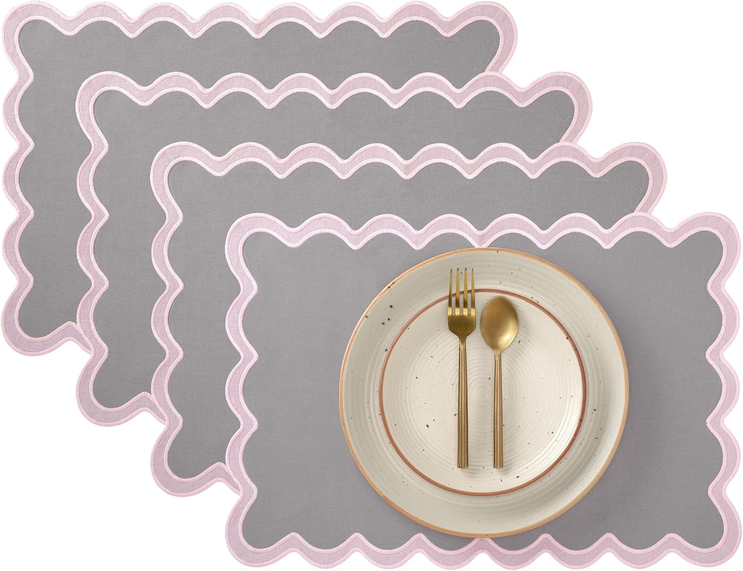 Folkulture 13" X 19" Set of 4 Placemat Scallop Cotton - Lilac Mist